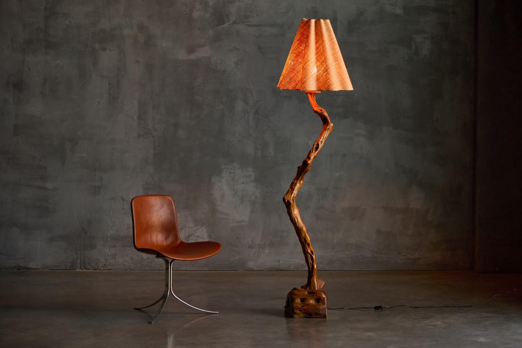 Brutalist Organic Wood Floor Lamp, France - 1970s