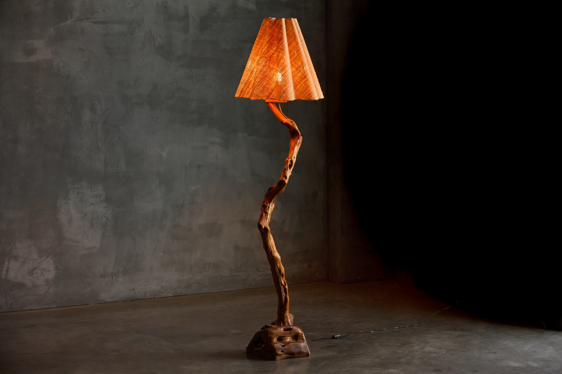 Brutalist Organic Wood Floor Lamp, France - 1970s