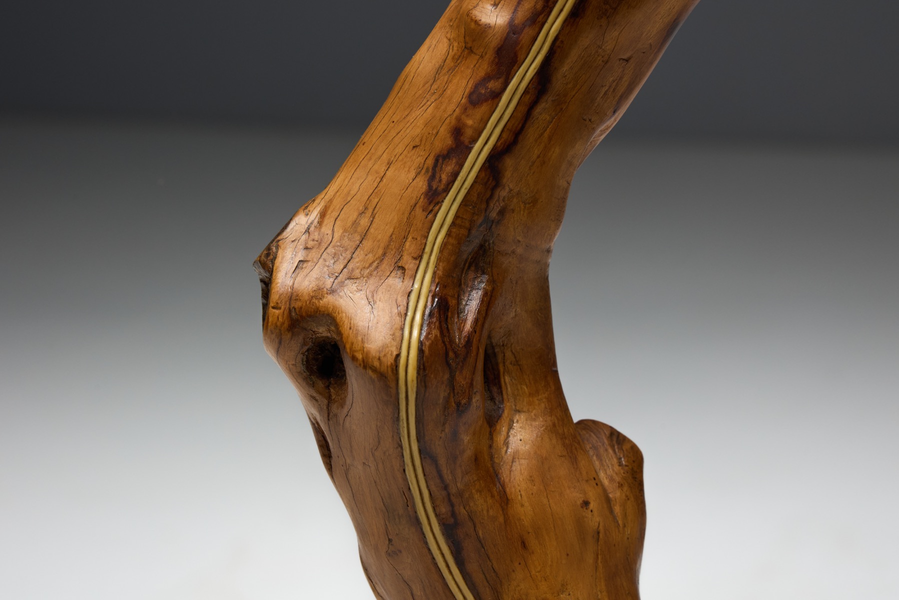 Brutalist Organic Wood Floor Lamp, France - 1970s