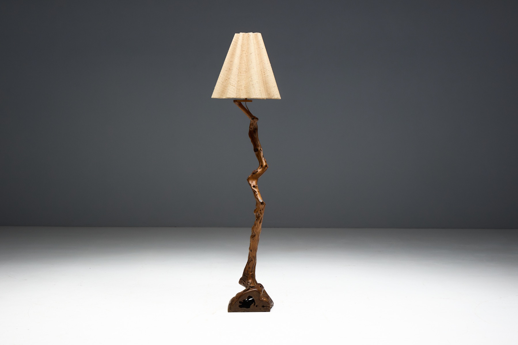 Brutalist Organic Wood Floor Lamp, France - 1970s