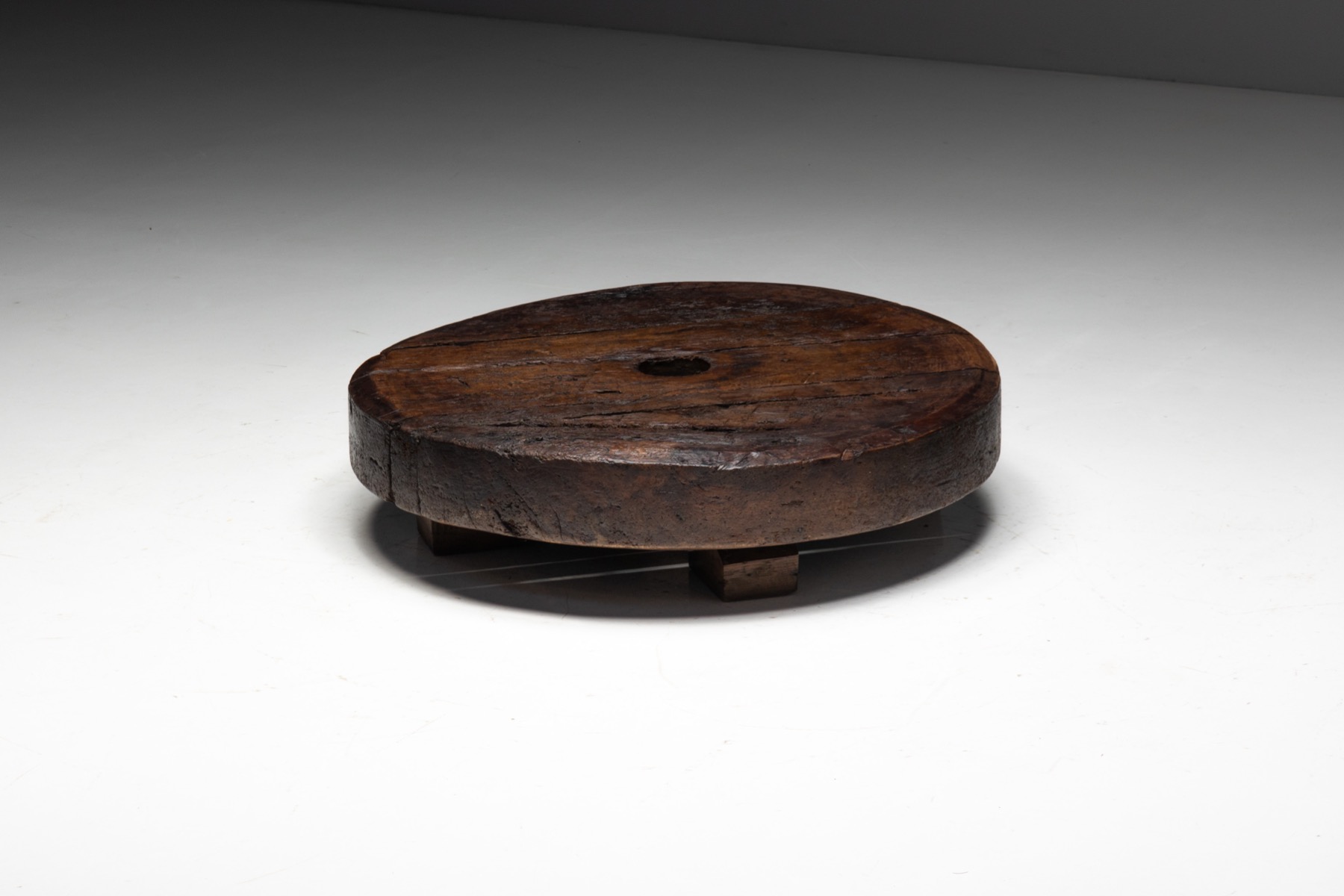 Brutalist Primitive Round Coffee Table, France - 19th Century