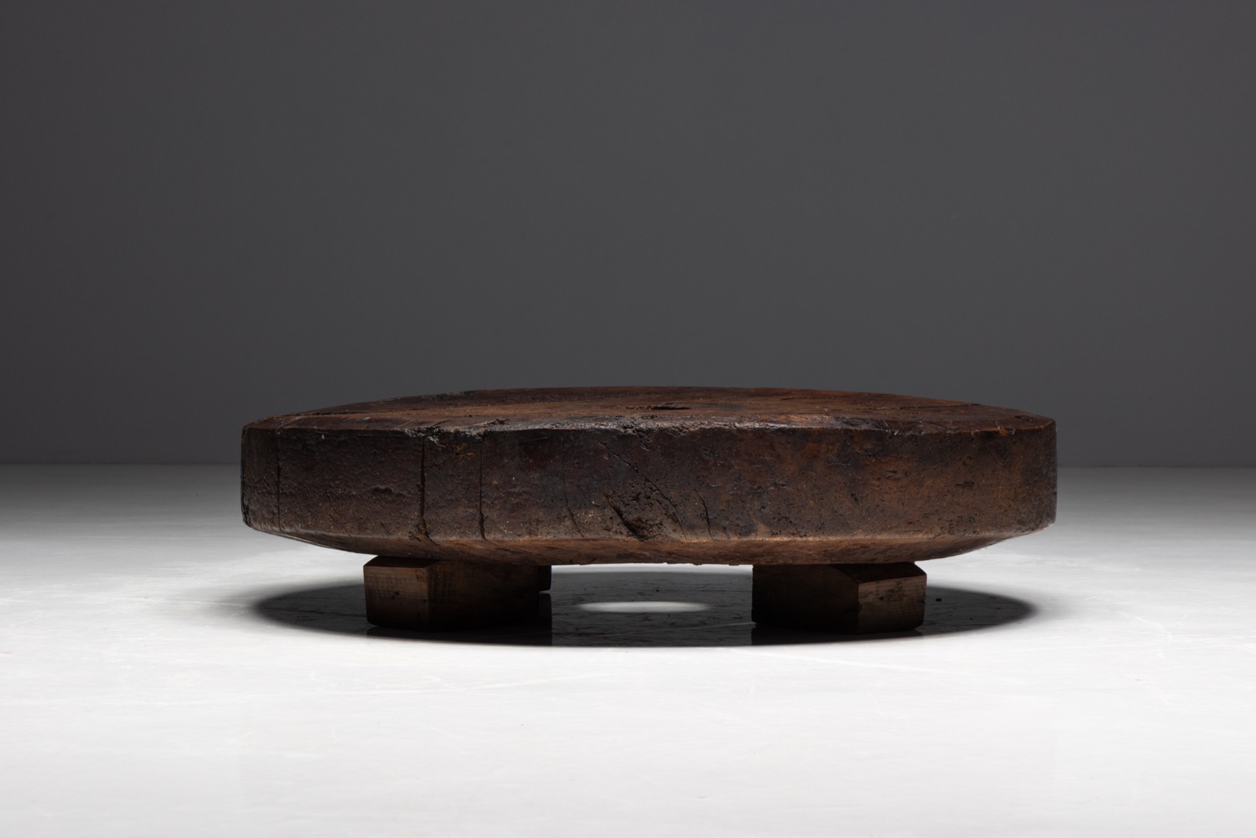 Brutalist Primitive Round Coffee Table, France - 19th Century