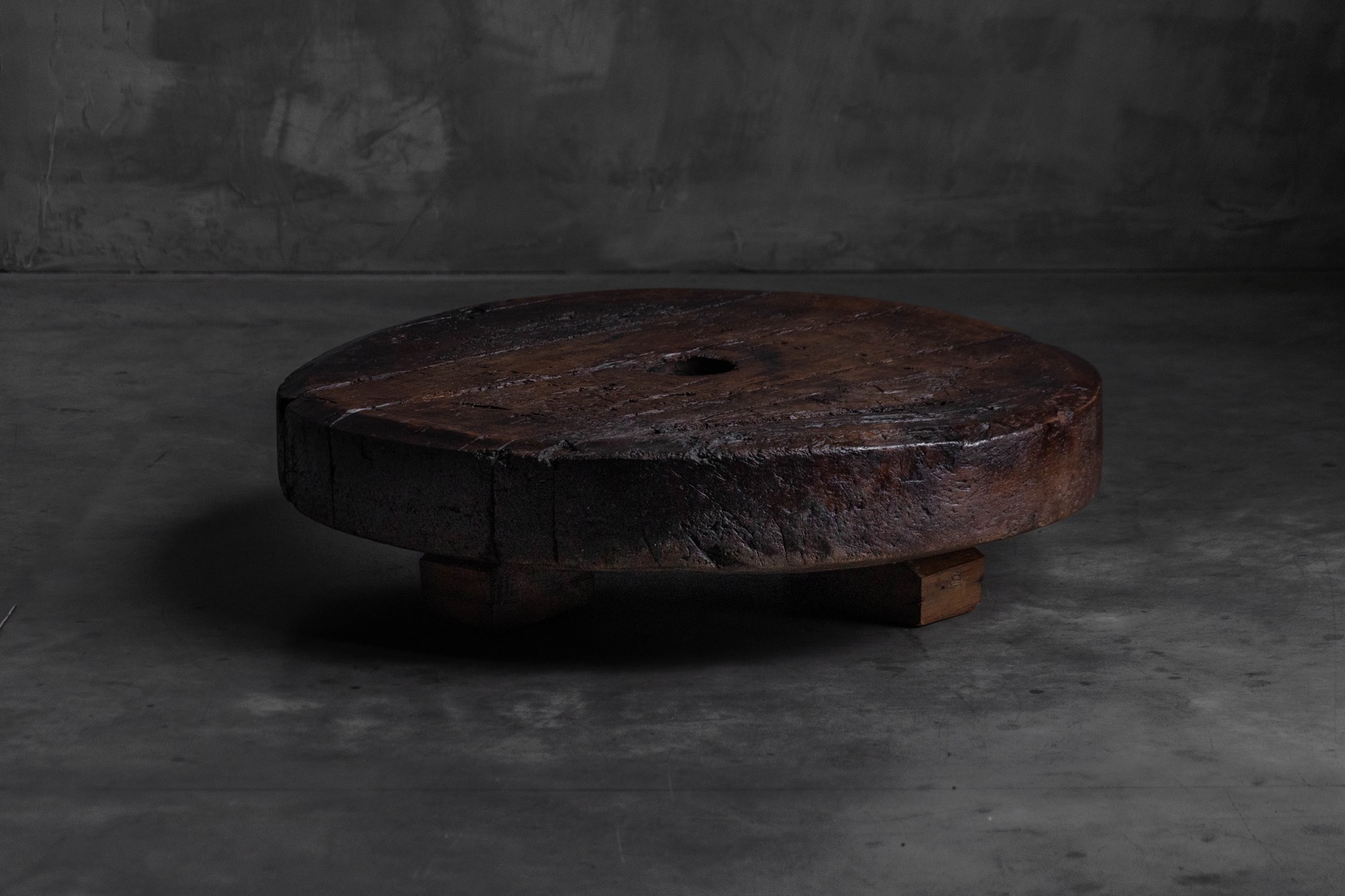 Brutalist Primitive Round Coffee Table, France - 19th Century