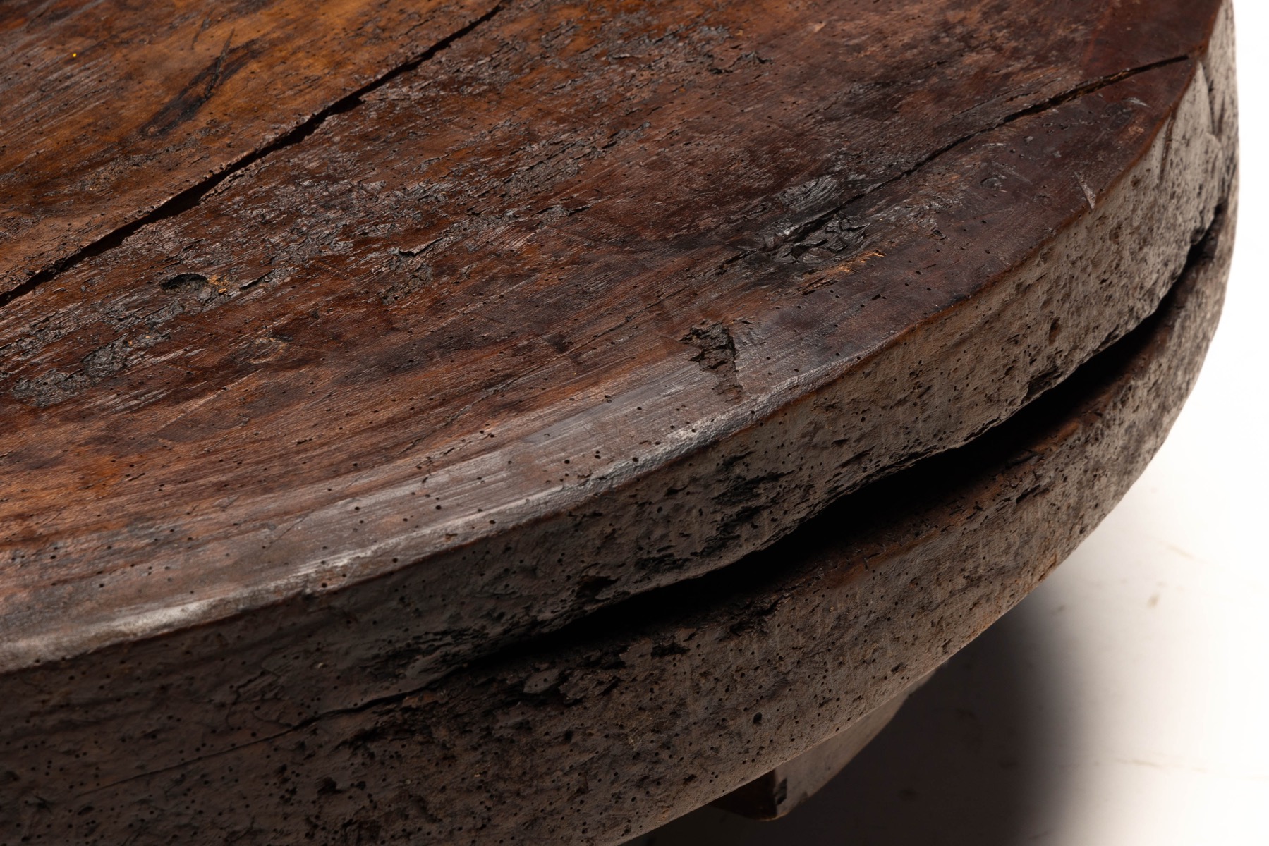 Brutalist Primitive Round Coffee Table, France - 19th Century