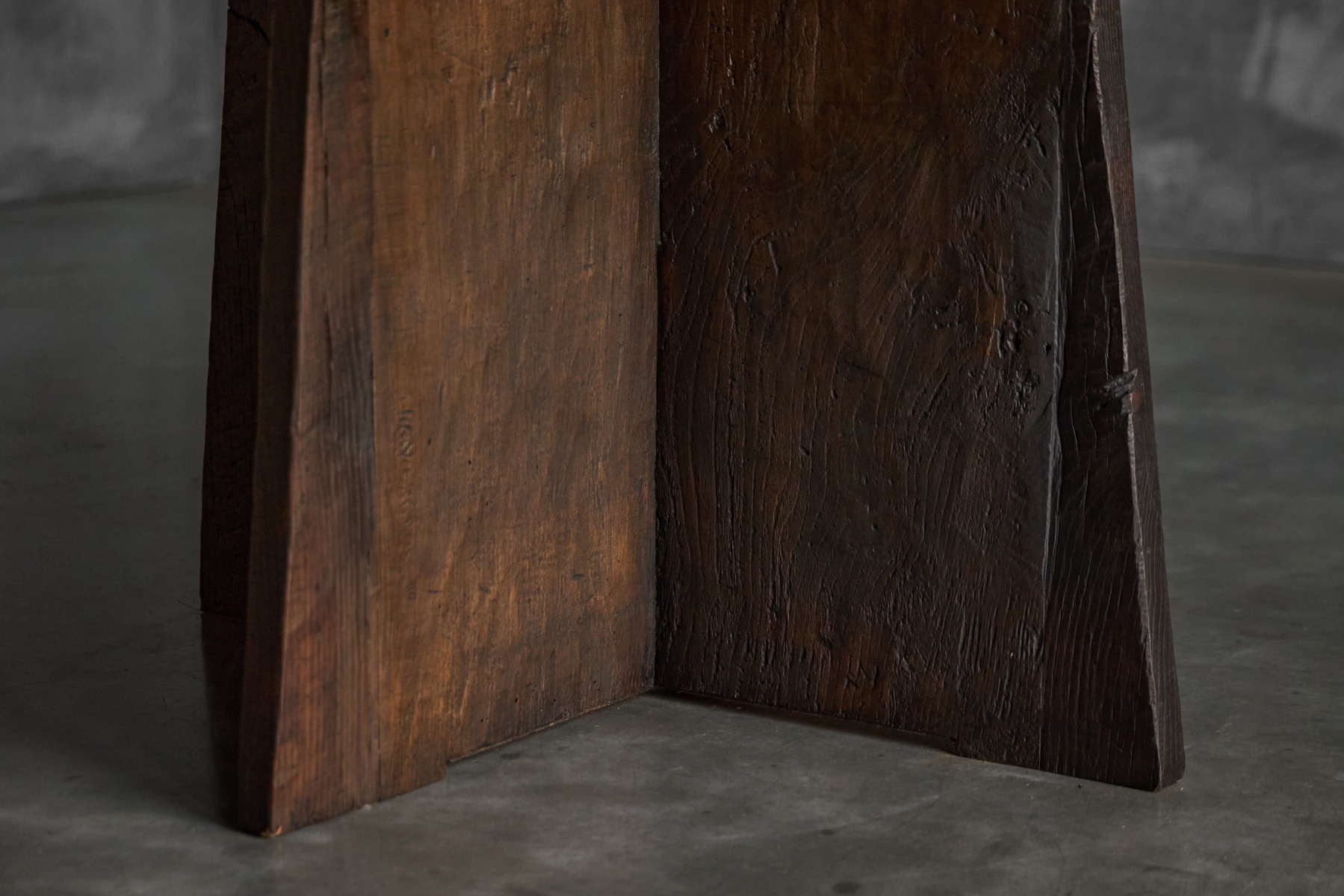 Brutalist Round Dining Table in Reclaimed Wood, France - 20th Century