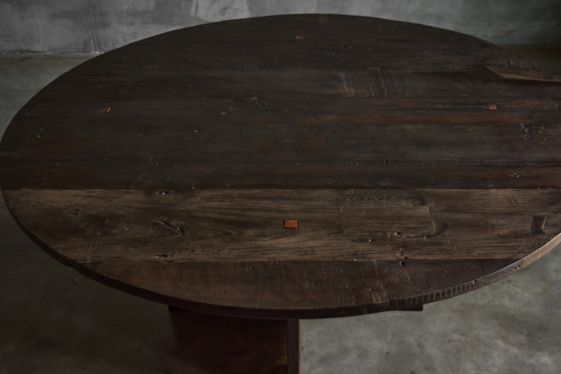 Brutalist Round Dining Table in Reclaimed Wood, France - 20th Century