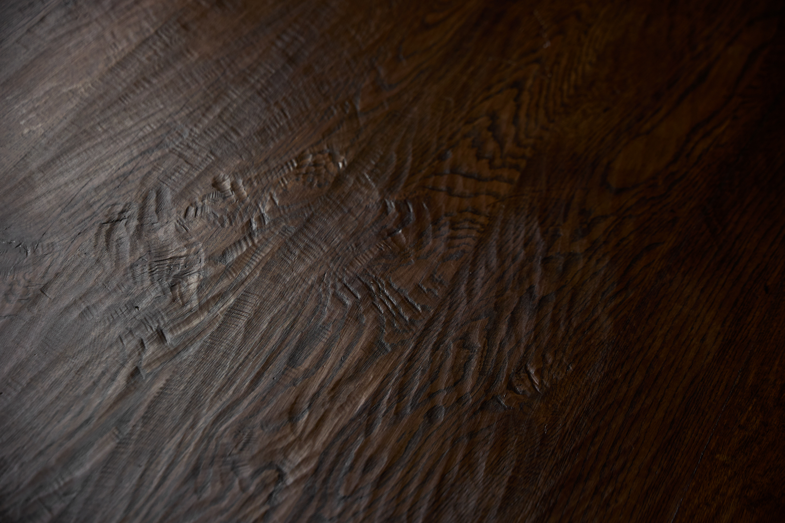 Brutalist Round Oak Coffee Table - Mid-20th Century
