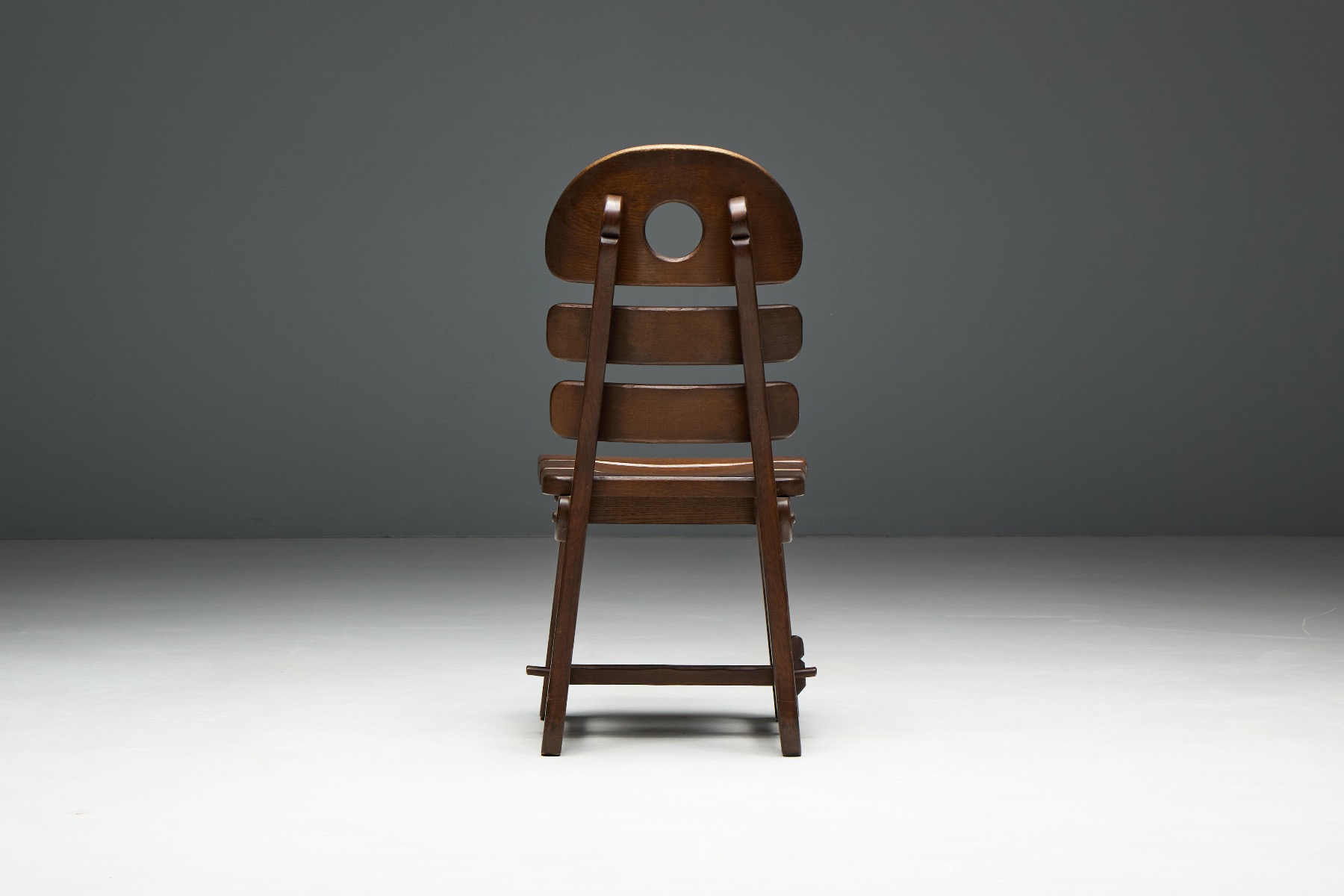 Brutalist Rustic Alpine Dining Chairs in Stained Oak - 1970s