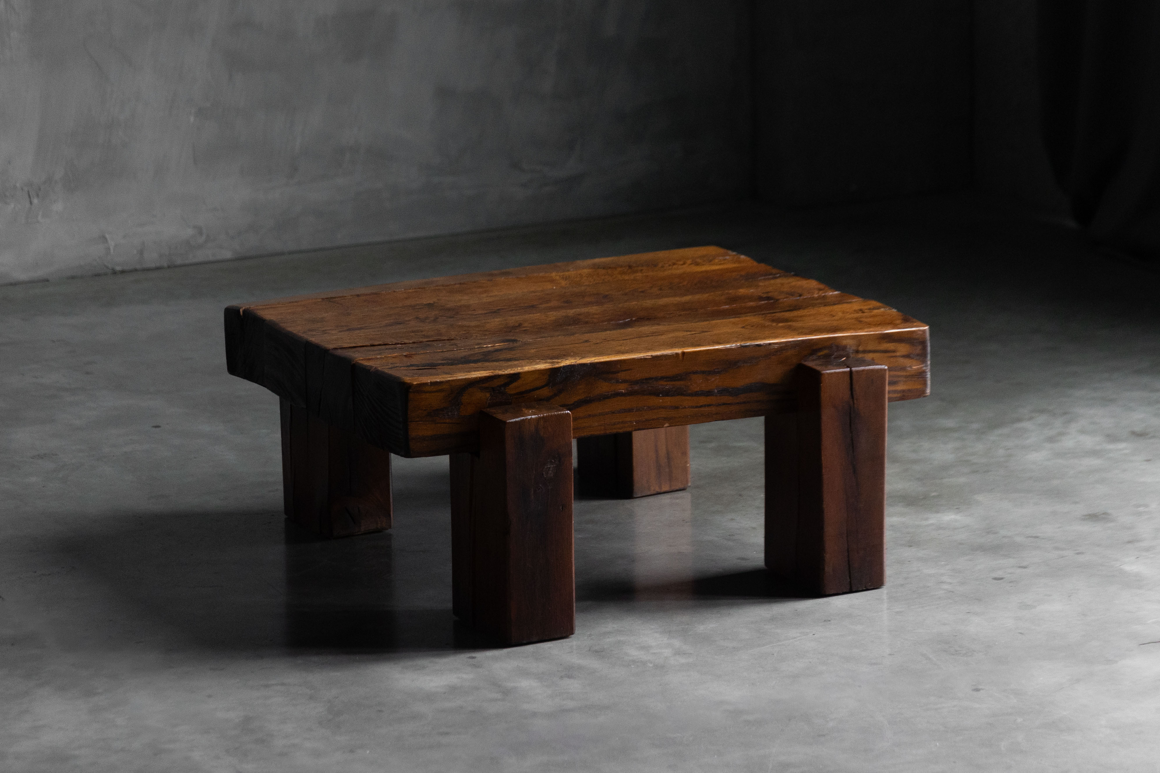 Brutalist Solid Oak Coffee Table - Mid-20th Century