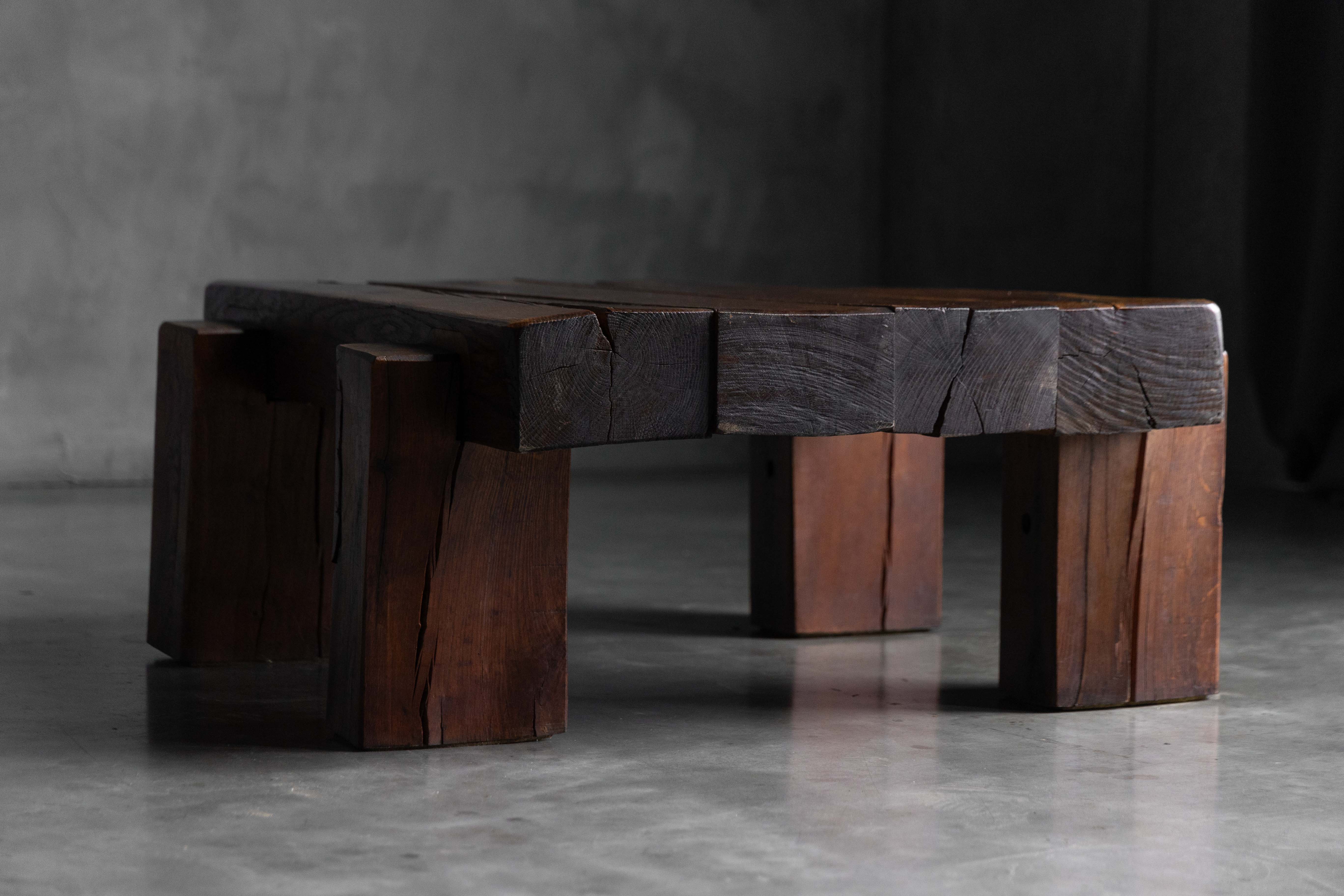 Brutalist Solid Oak Coffee Table - Mid-20th Century