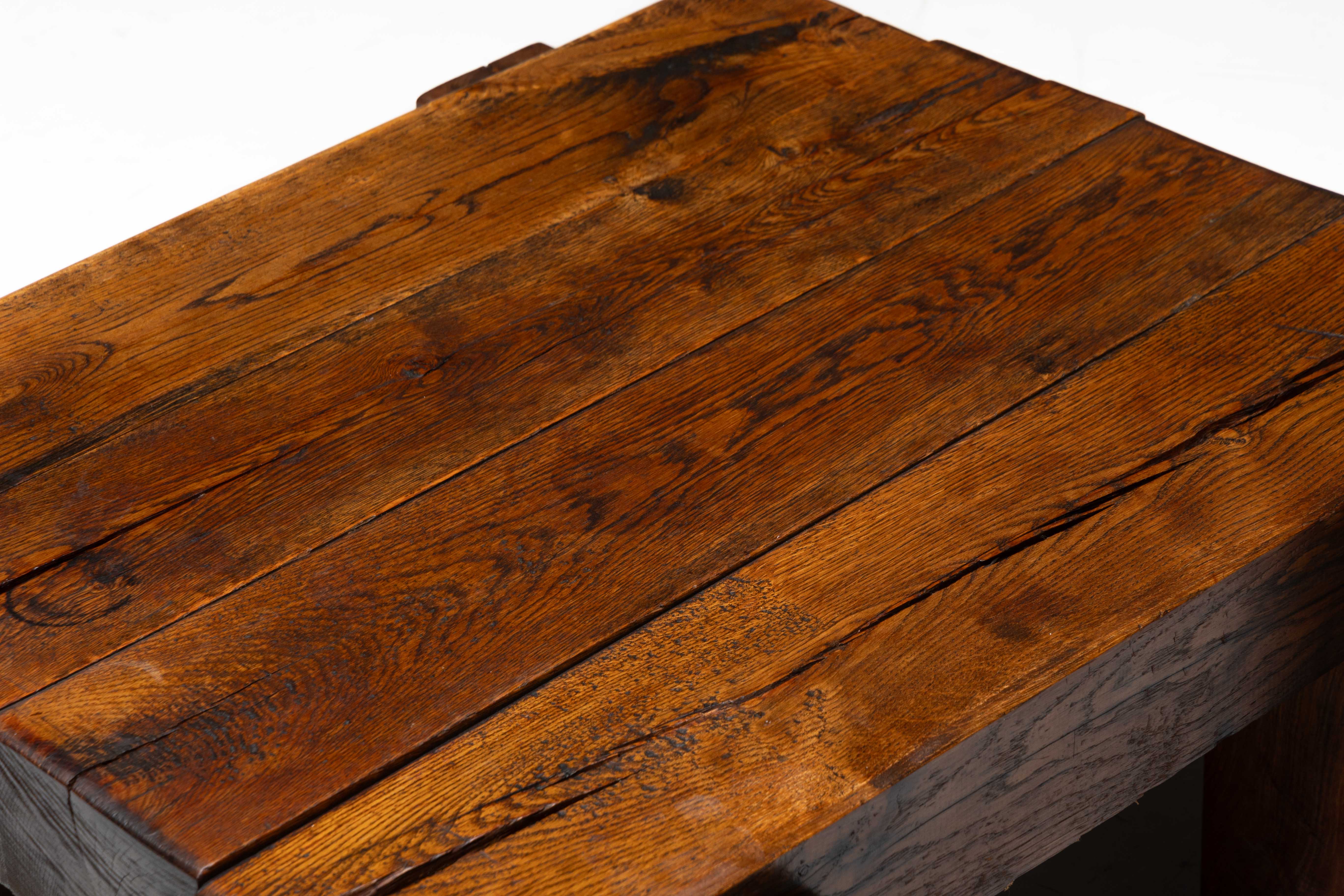 Brutalist Solid Oak Coffee Table - Mid-20th Century