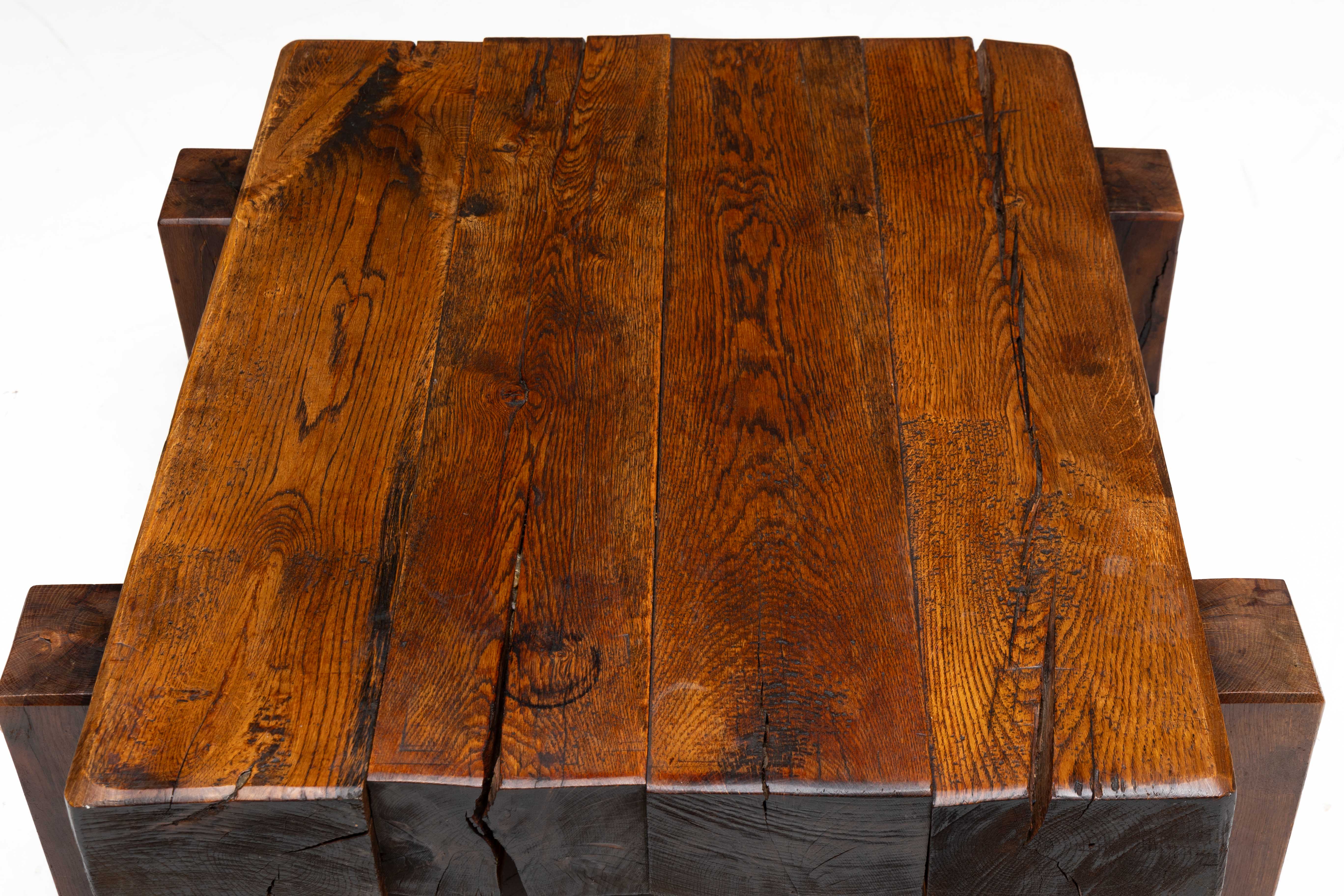 Brutalist Solid Oak Coffee Table - Mid-20th Century