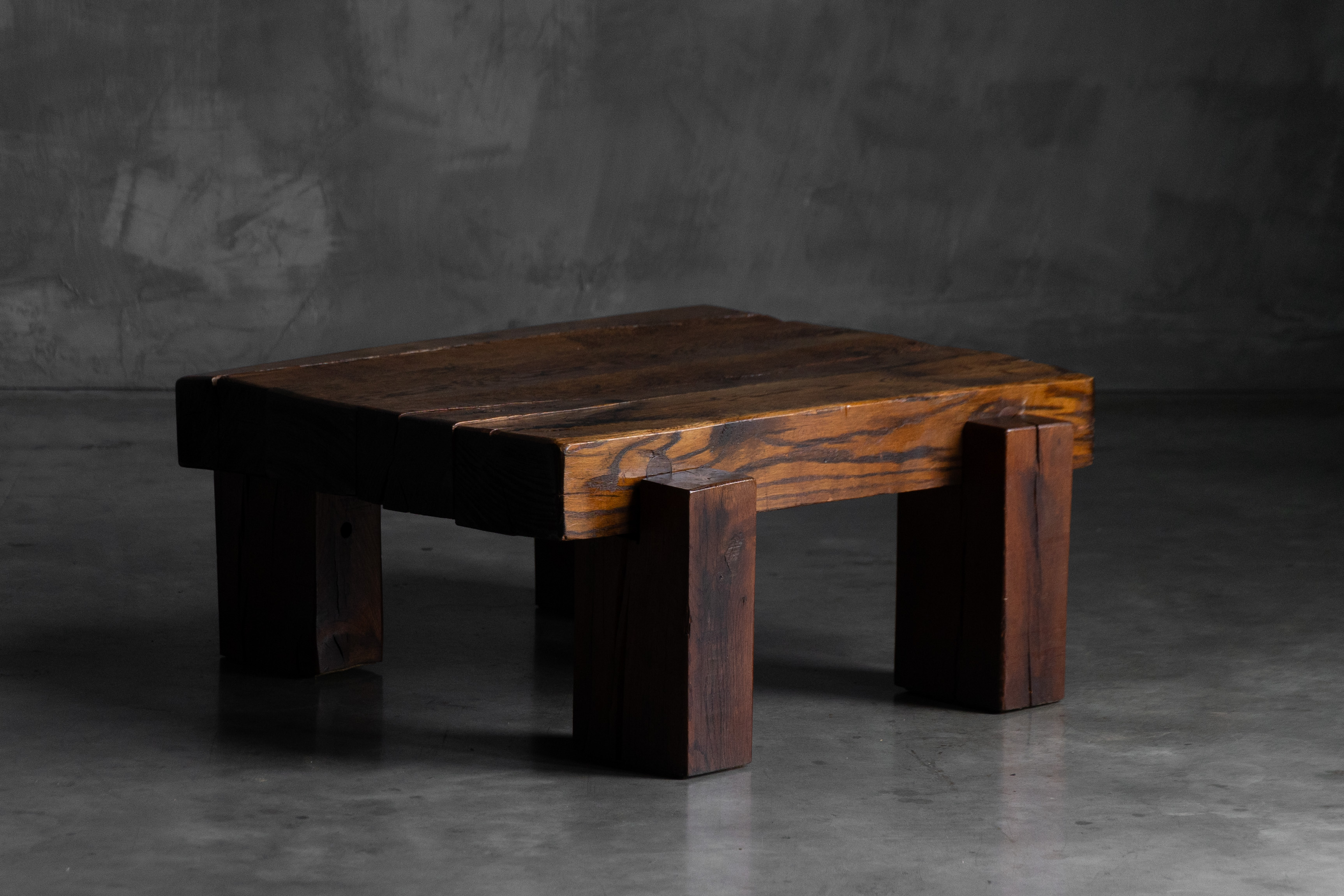 Brutalist Solid Oak Coffee Table - Mid-20th Century