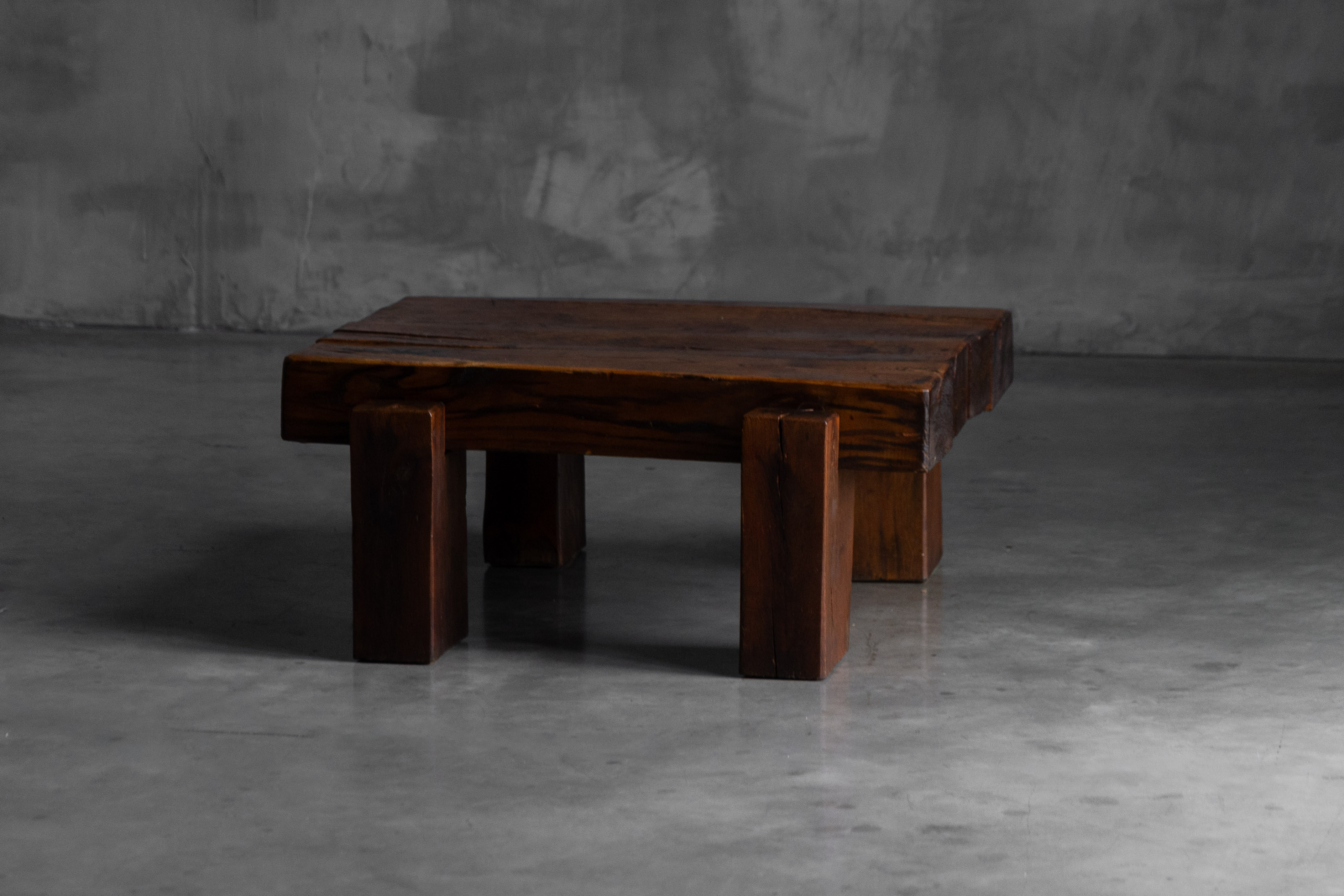 Brutalist Solid Oak Coffee Table - Mid-20th Century