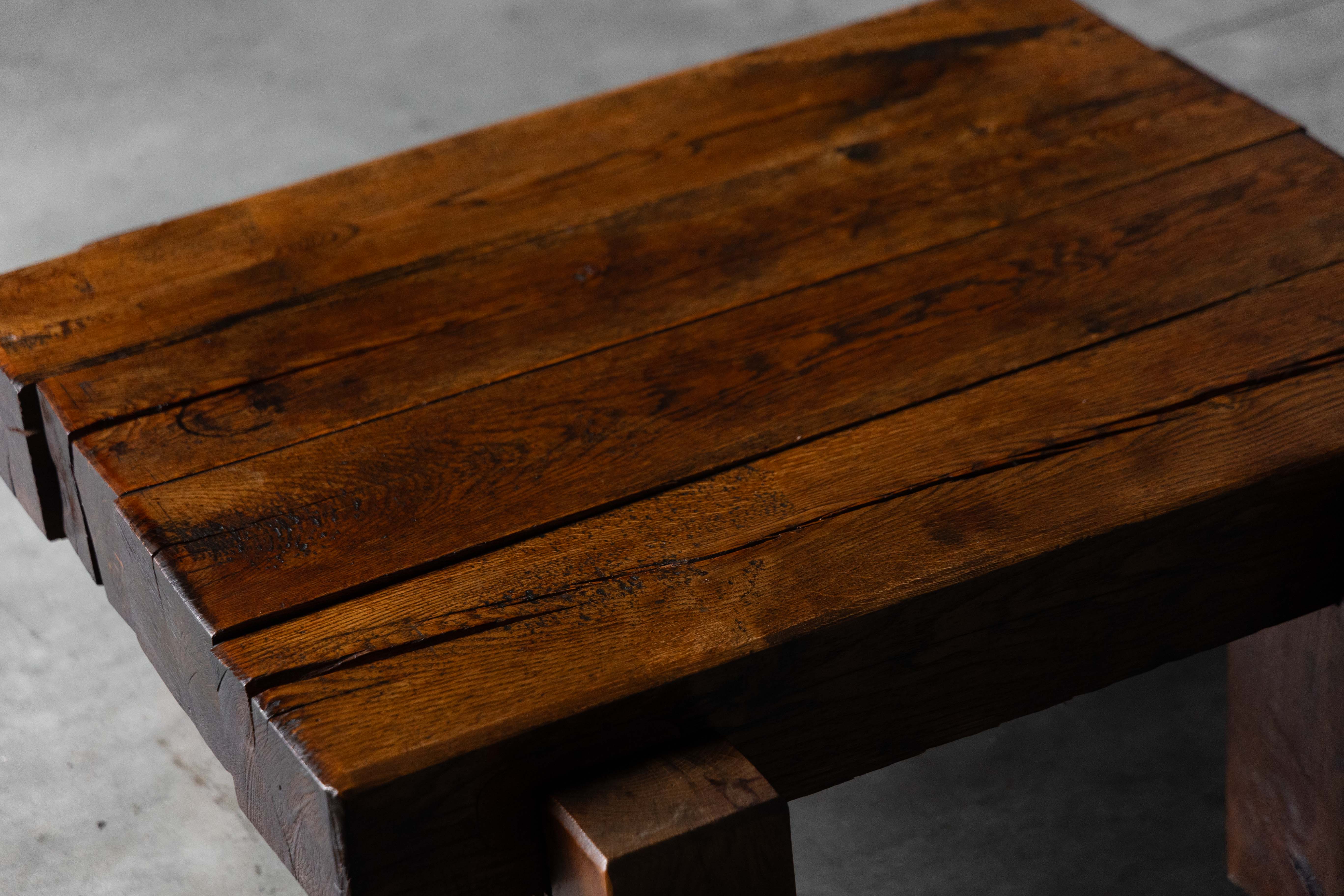 Brutalist Solid Oak Coffee Table - Mid-20th Century