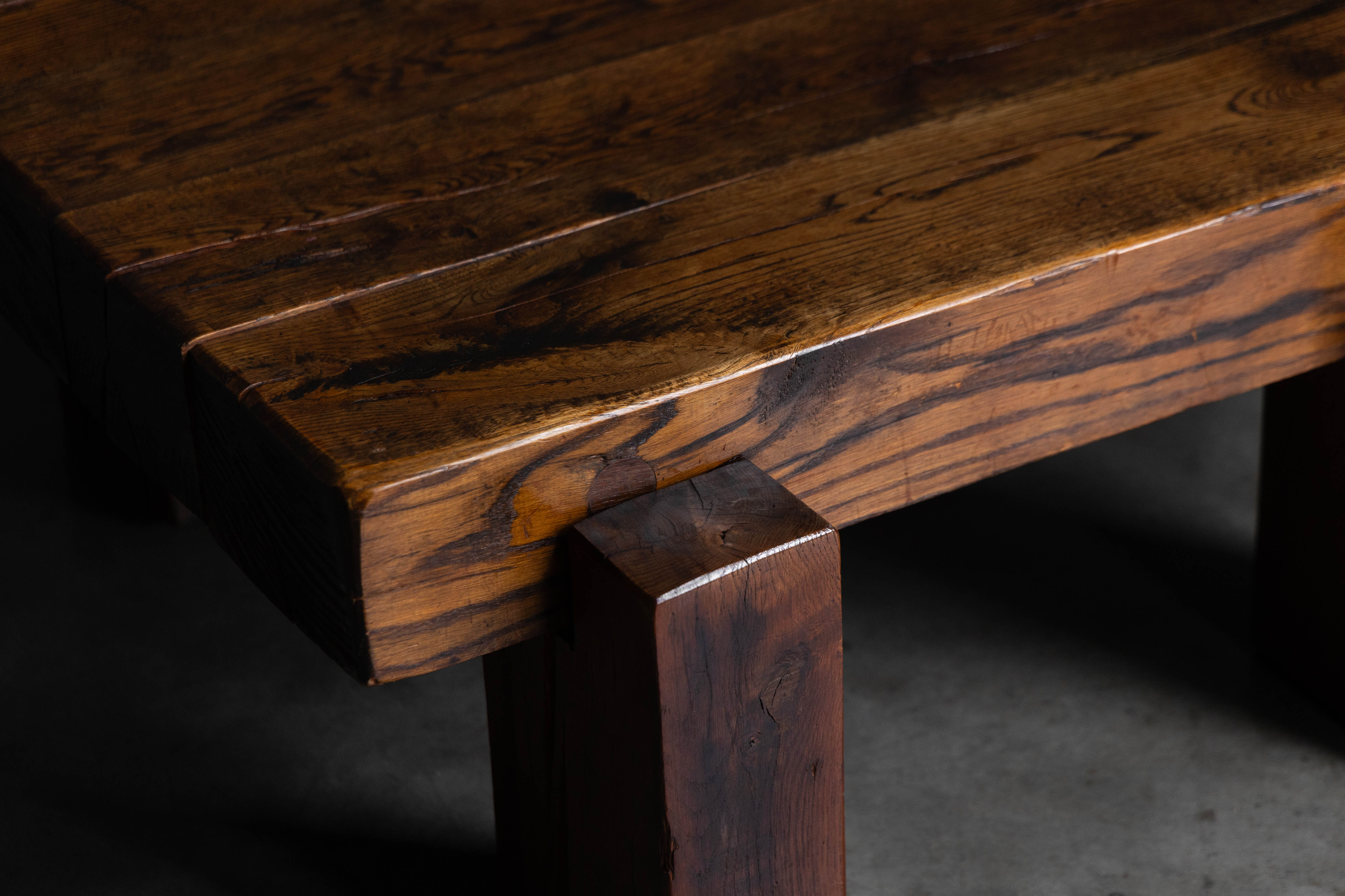 Brutalist Solid Oak Coffee Table - Mid-20th Century