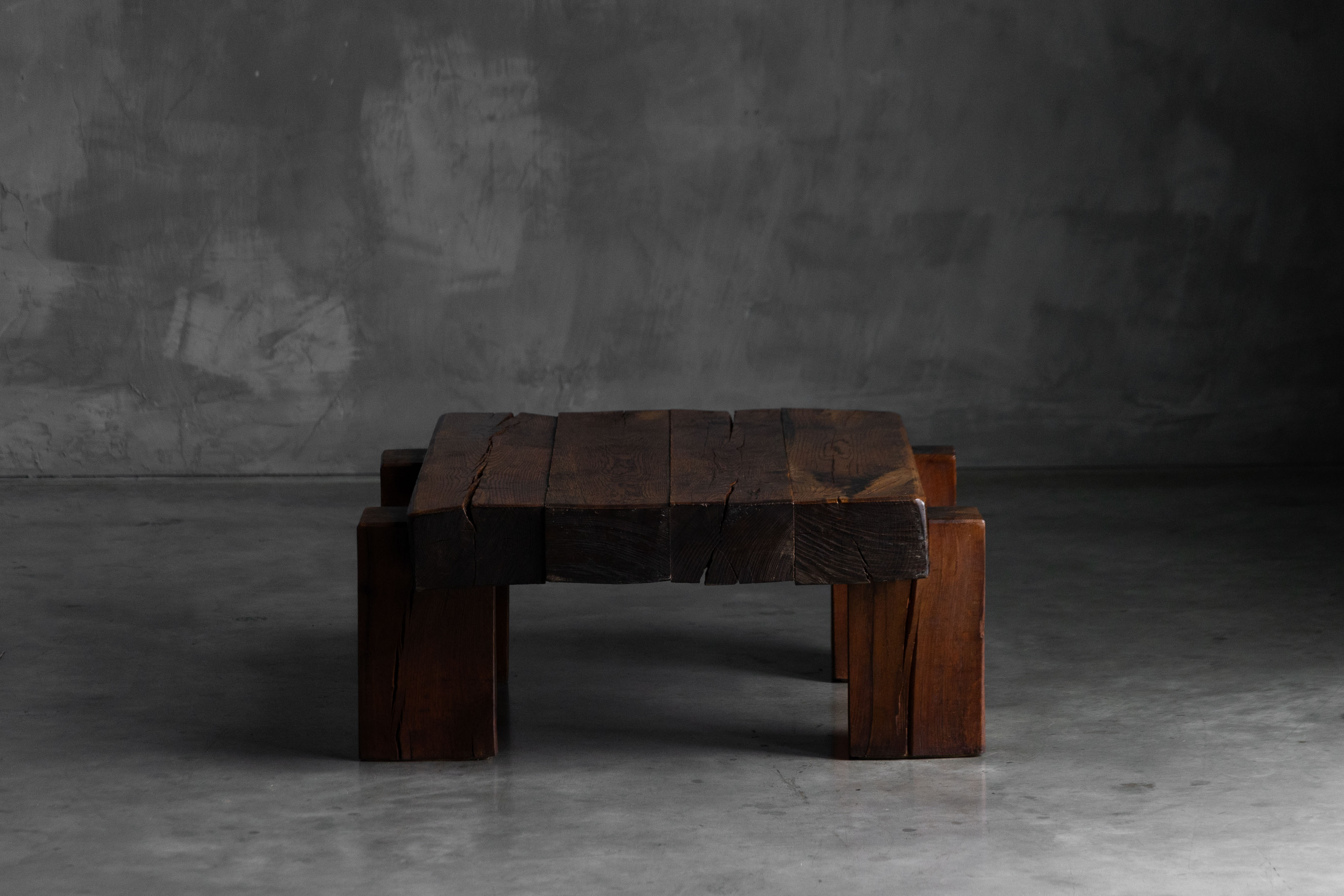Brutalist Solid Oak Coffee Table - Mid-20th Century