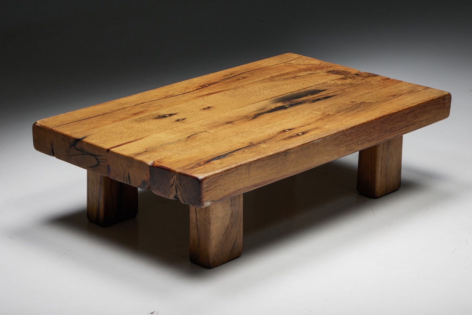 Brutalist Solid Wood Coffee Table - 1940's