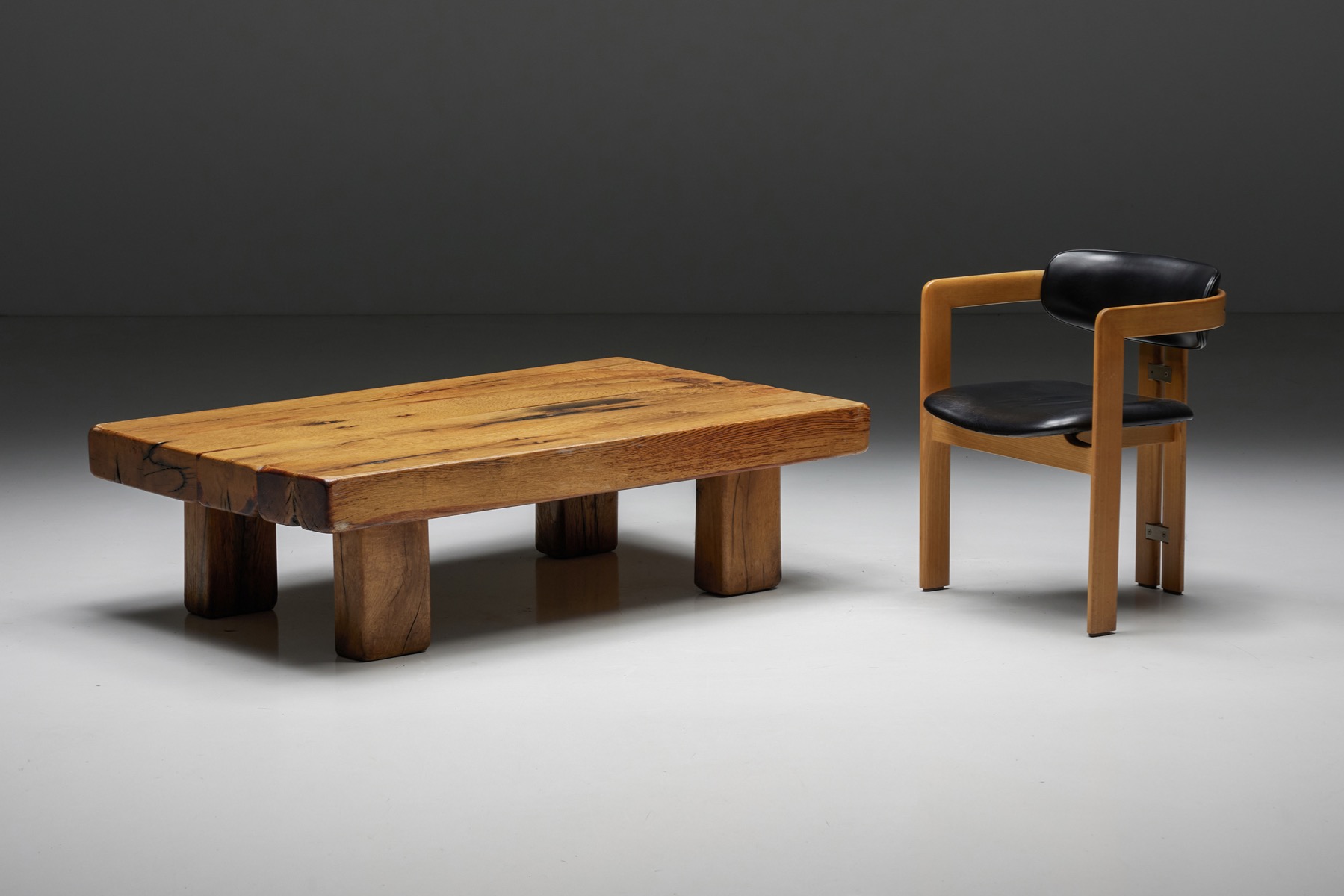 Brutalist Solid Wood Coffee Table - 1940's