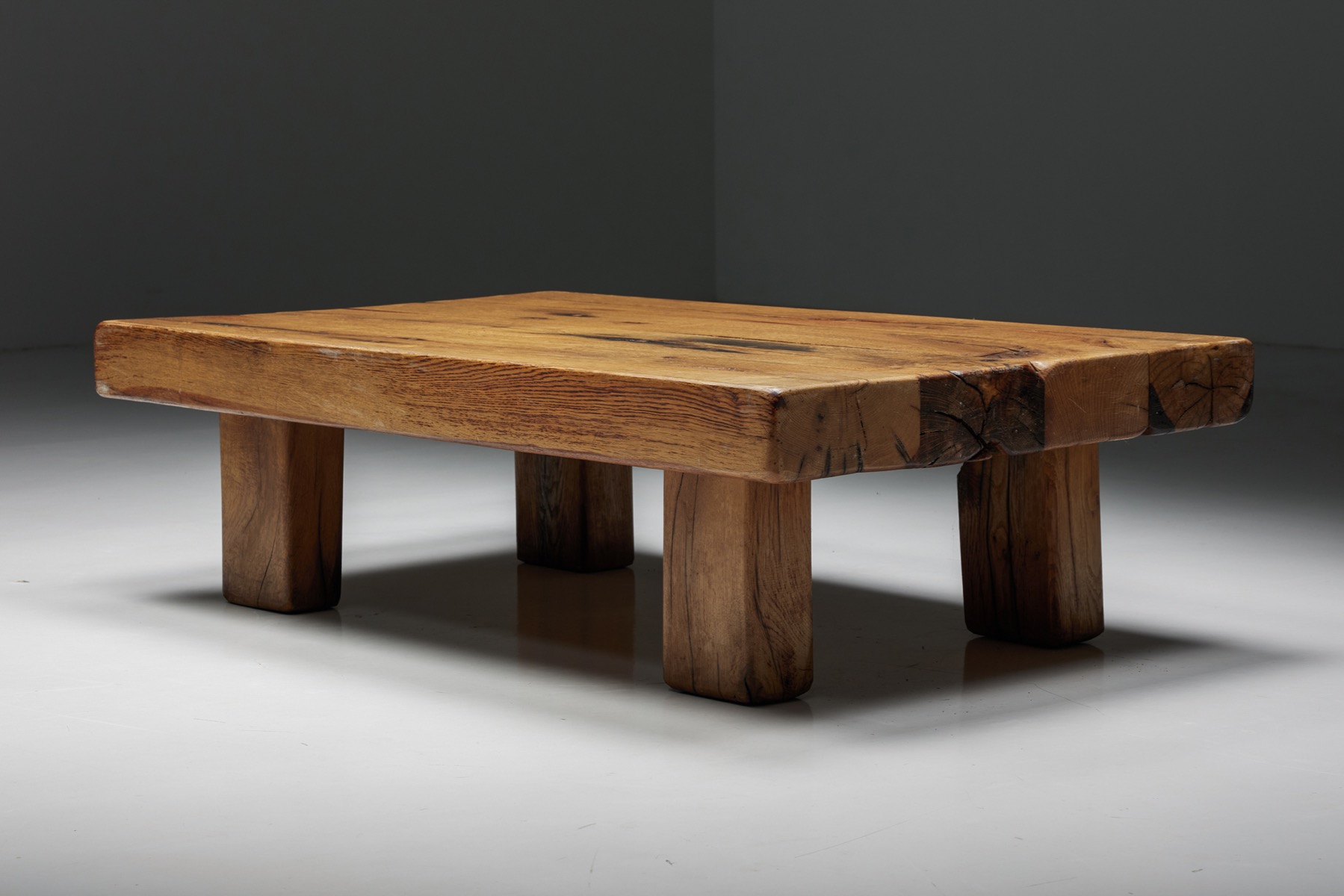 Brutalist Solid Wood Coffee Table - 1940's