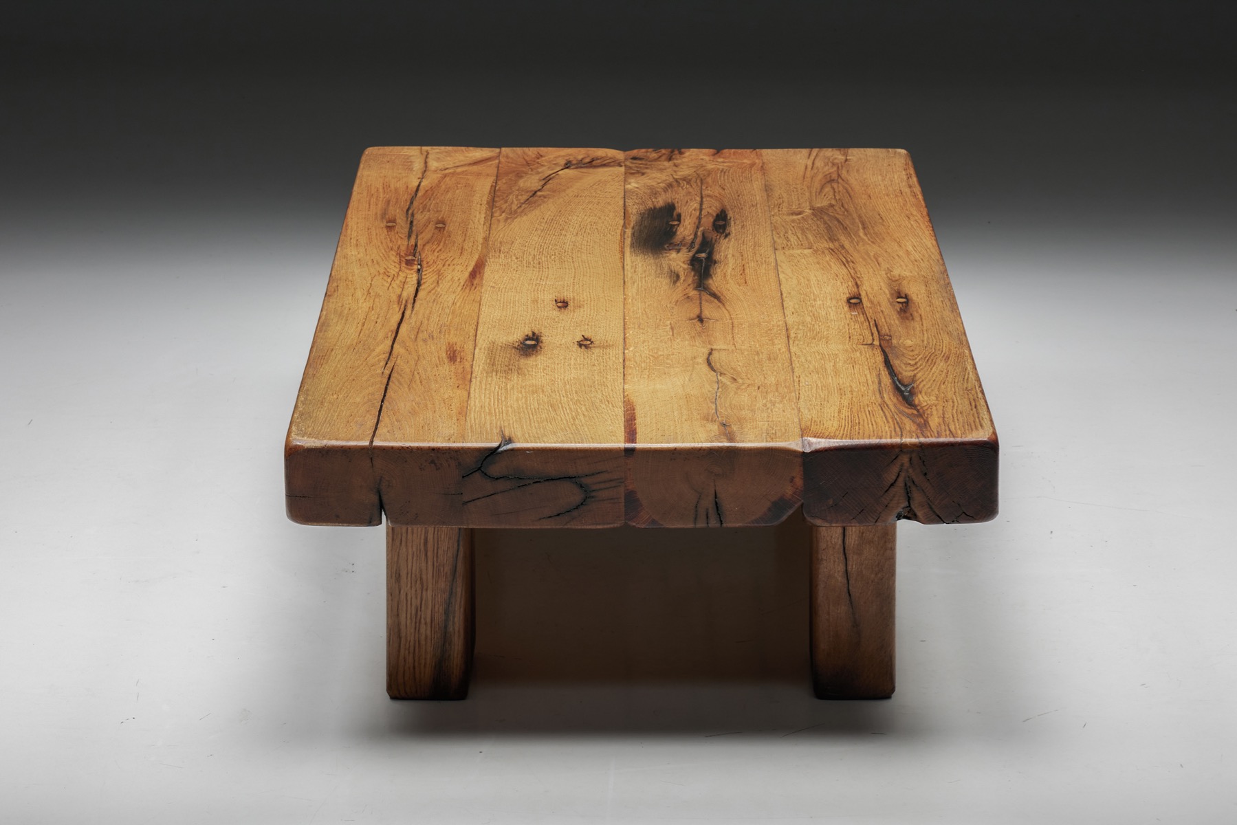 Brutalist Solid Wood Coffee Table - 1940's