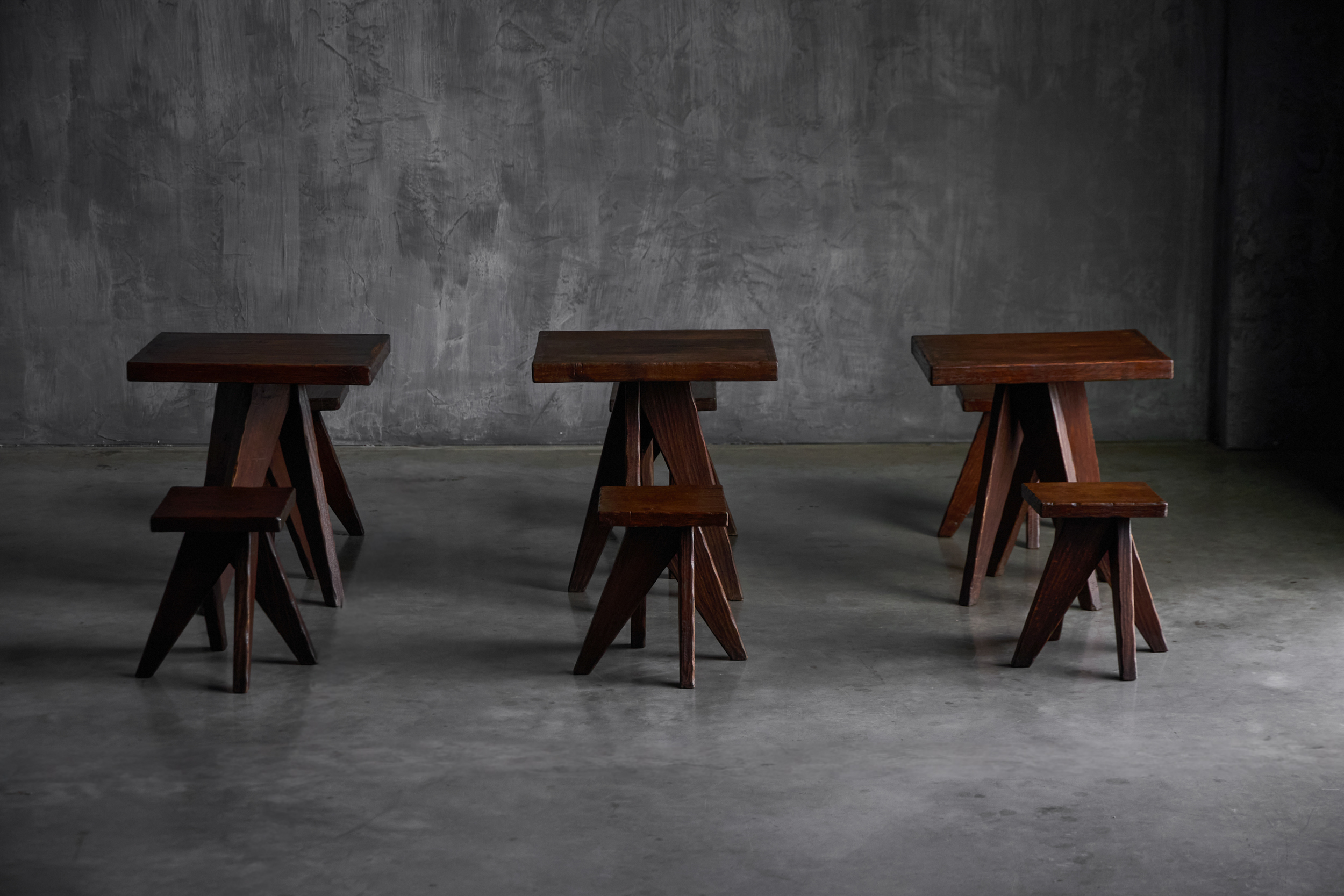 Brutalist Tabouret Stools, France - Mid-20th Century