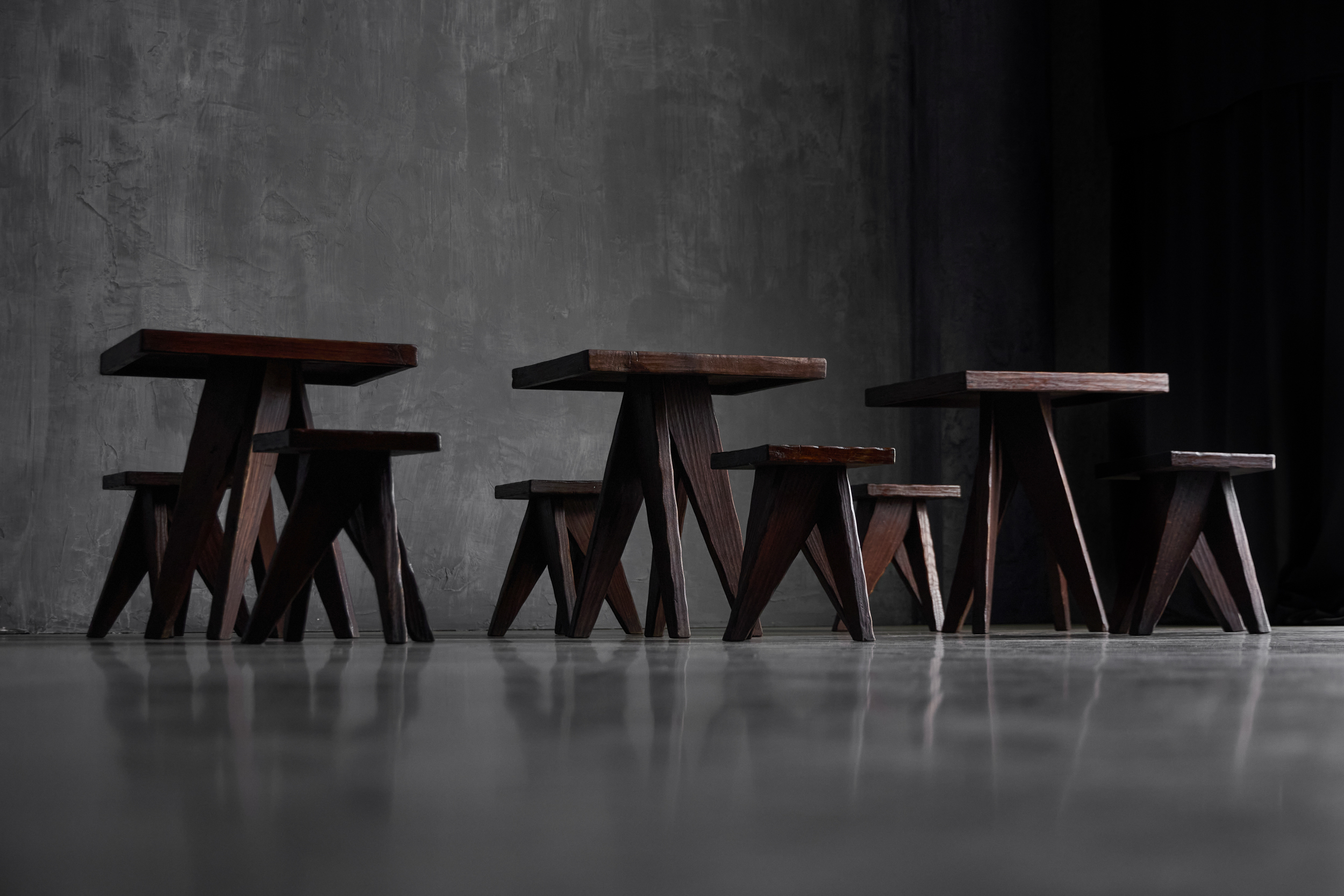 Brutalist Tabouret Stools, France - Mid-20th Century