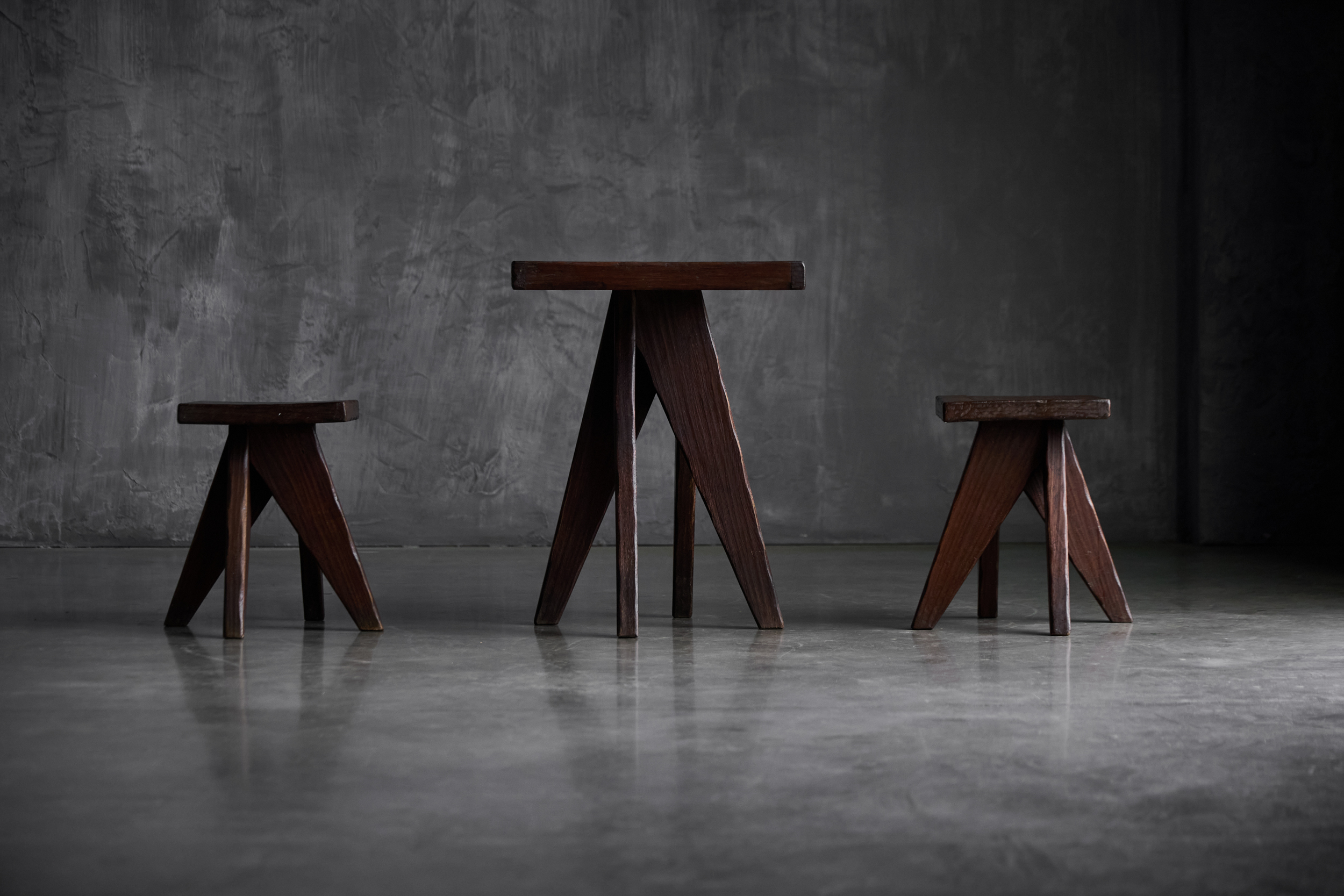 Brutalist Tabouret Stools, France - Mid-20th Century