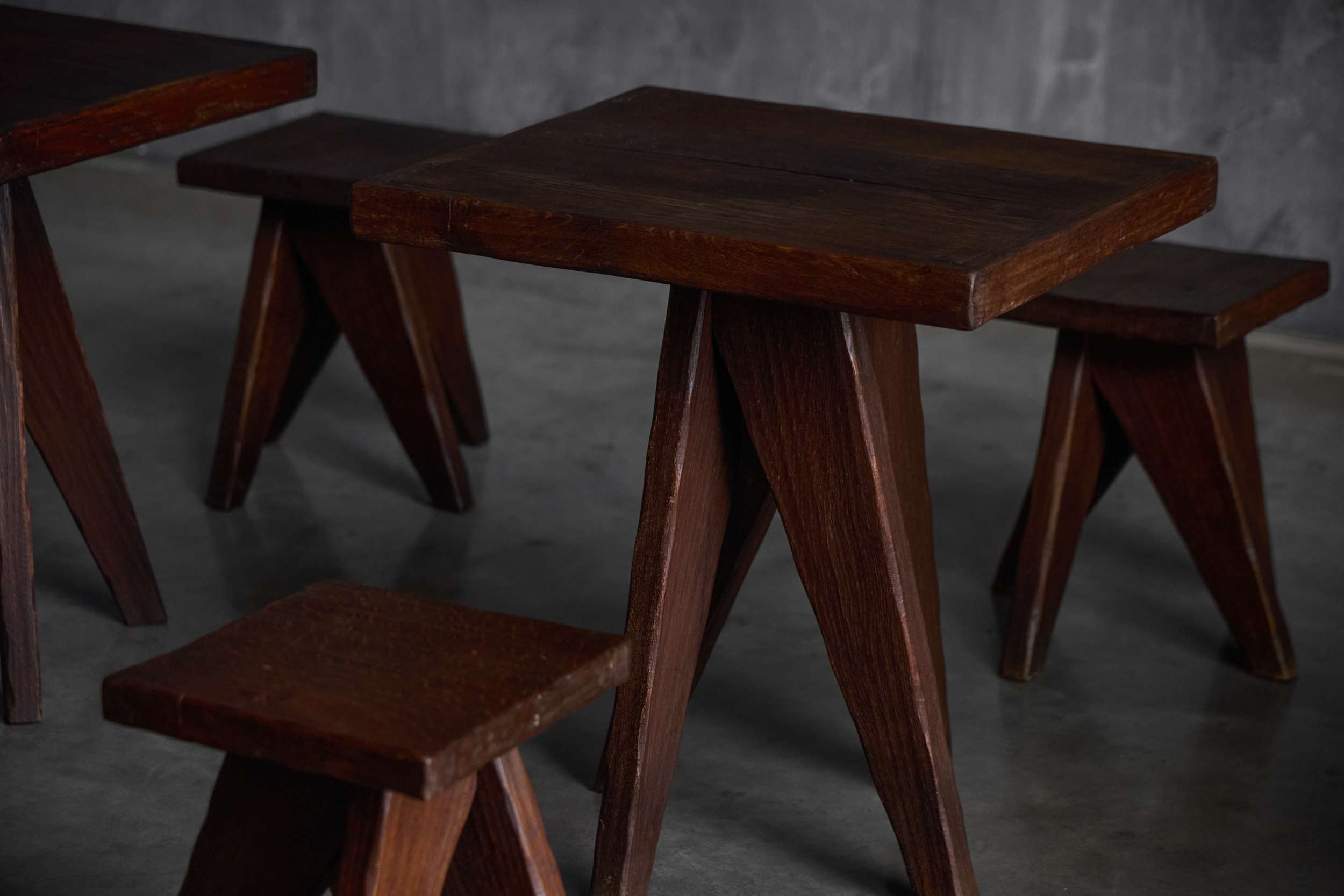 Brutalist Wooden Tables, France - Mid-20th Century