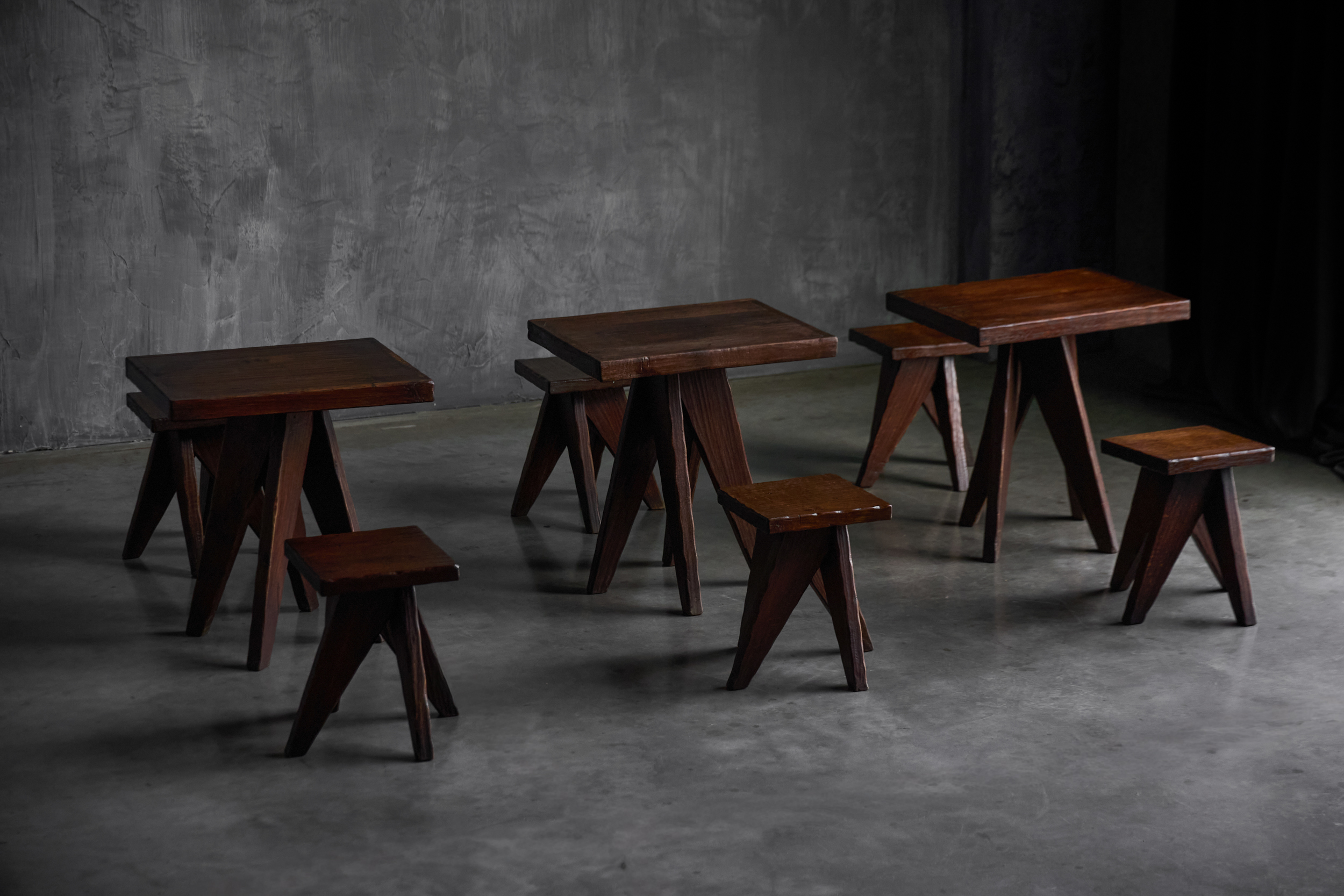 Brutalist Wooden Tables, France - Mid-20th Century