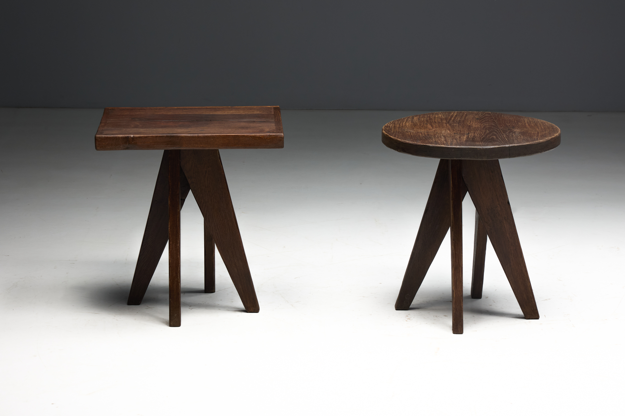 Brutalist Wooden Tables, France - Mid-20th Century