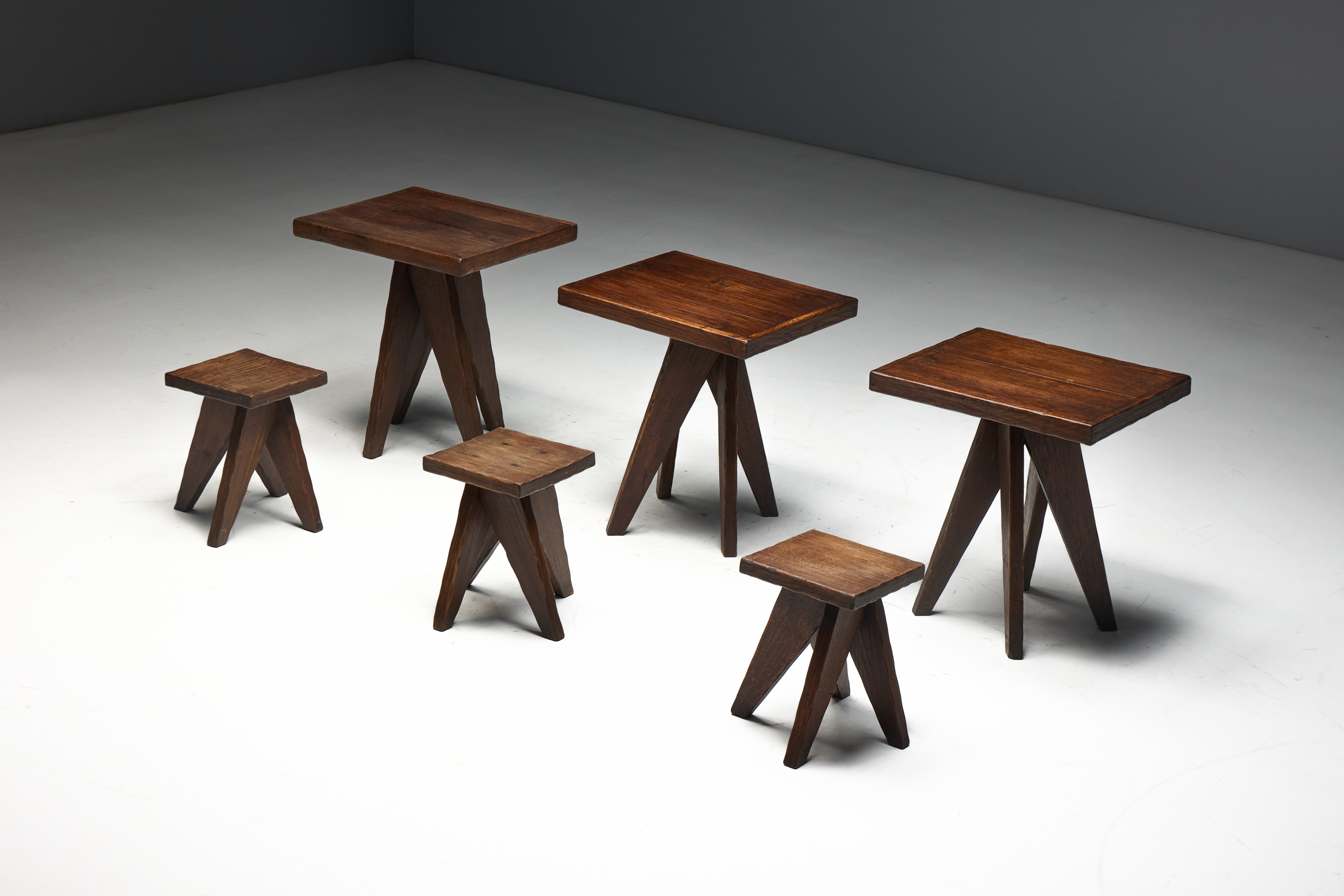 Brutalist Tabouret Stools, France - Mid-20th Century