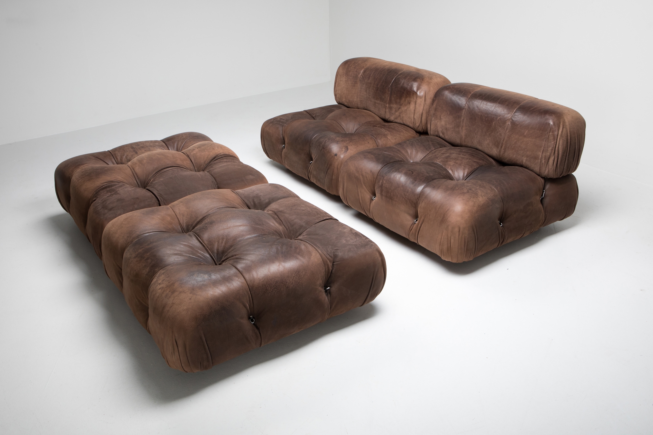 Camaleonda Lounge Chairs In Original Brown Leather by Mario Bellini - 1970s
