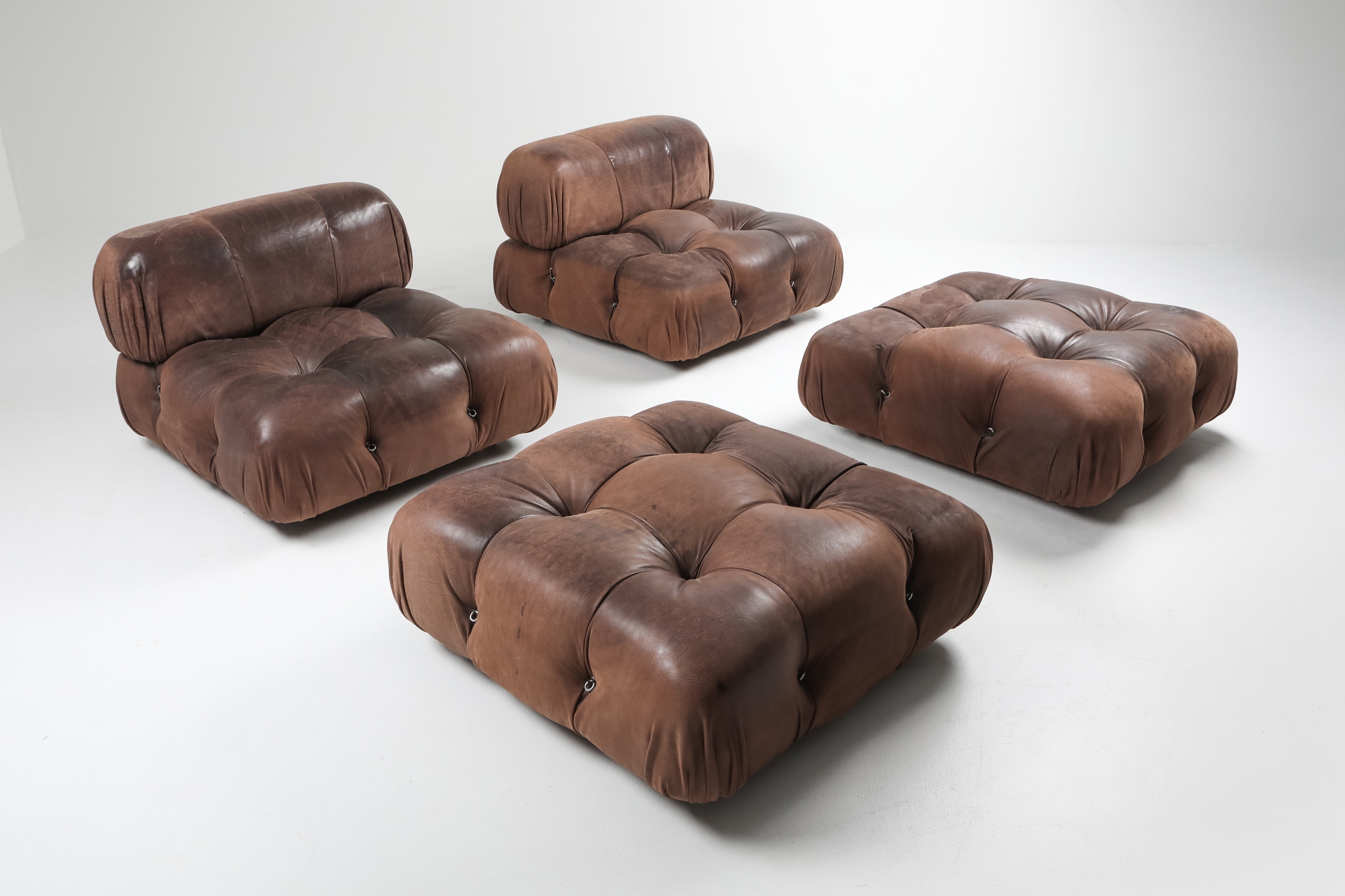 Camaleonda Lounge Chairs In Original Brown Leather by Mario Bellini - 1970s