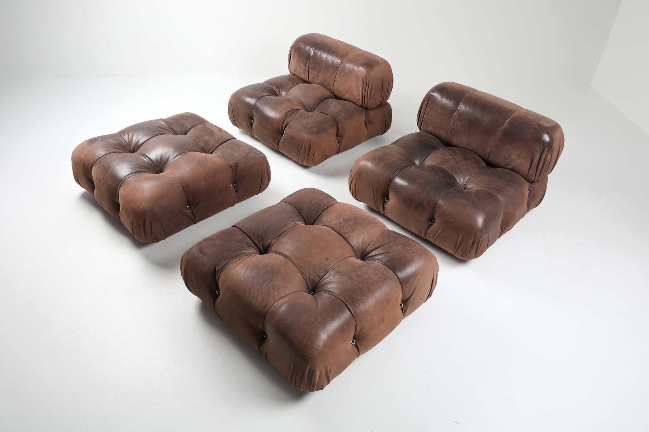Camaleonda Lounge Chairs In Original Brown Leather by Mario Bellini - 1970s