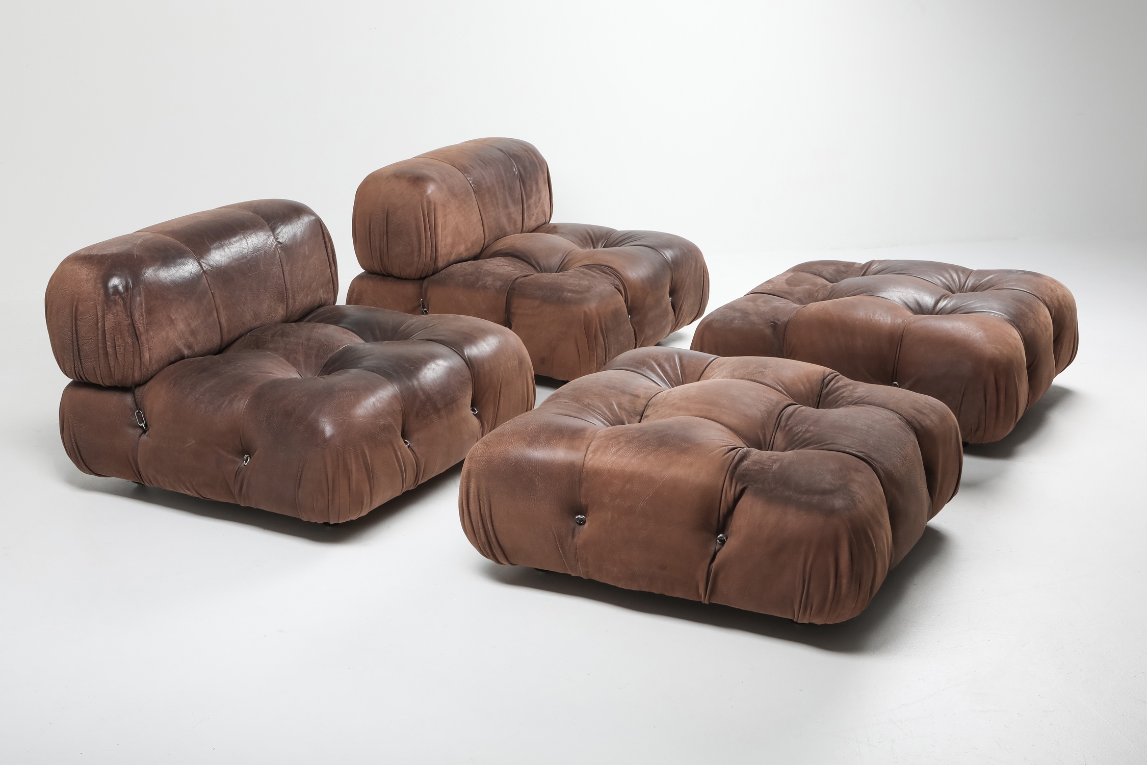 Camaleonda Lounge Chairs In Original Brown Leather by Mario Bellini - 1970s