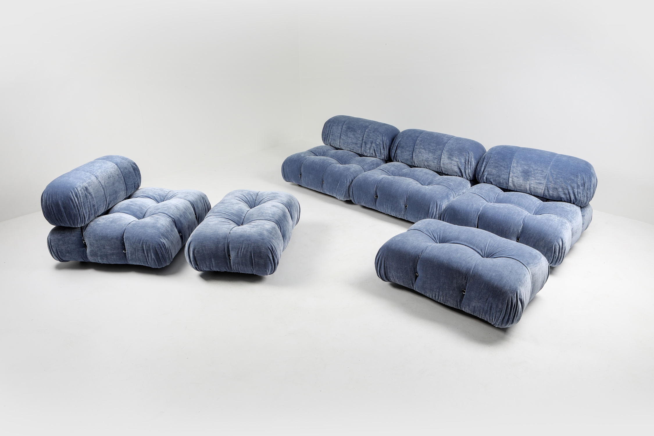 Mario Bellini Sky Blue Velvet Camaleonda Modular Couch - 1970s