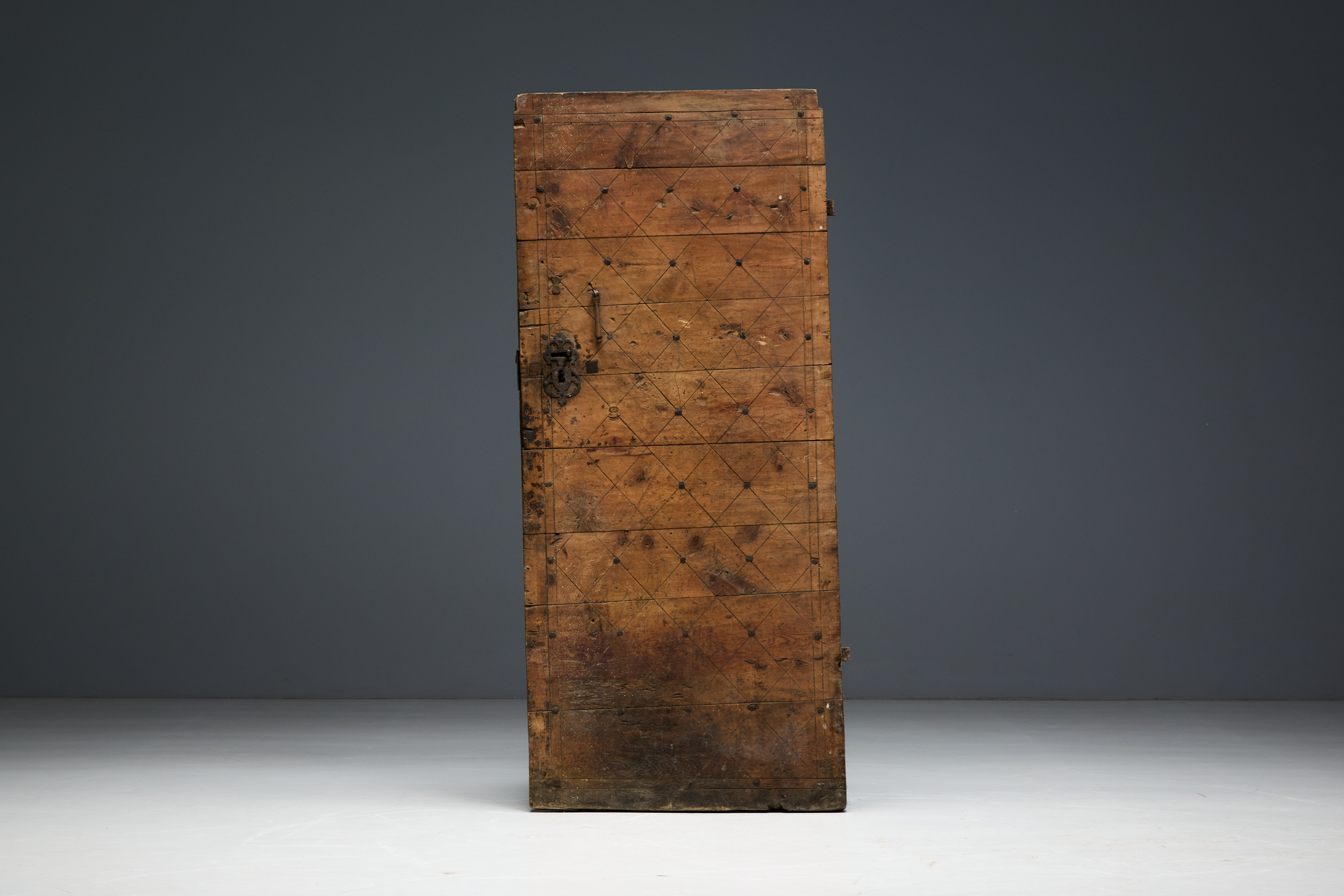 Carved Geometric Vernacular Pine Door, Hautes-Alpes, France - 19th Century