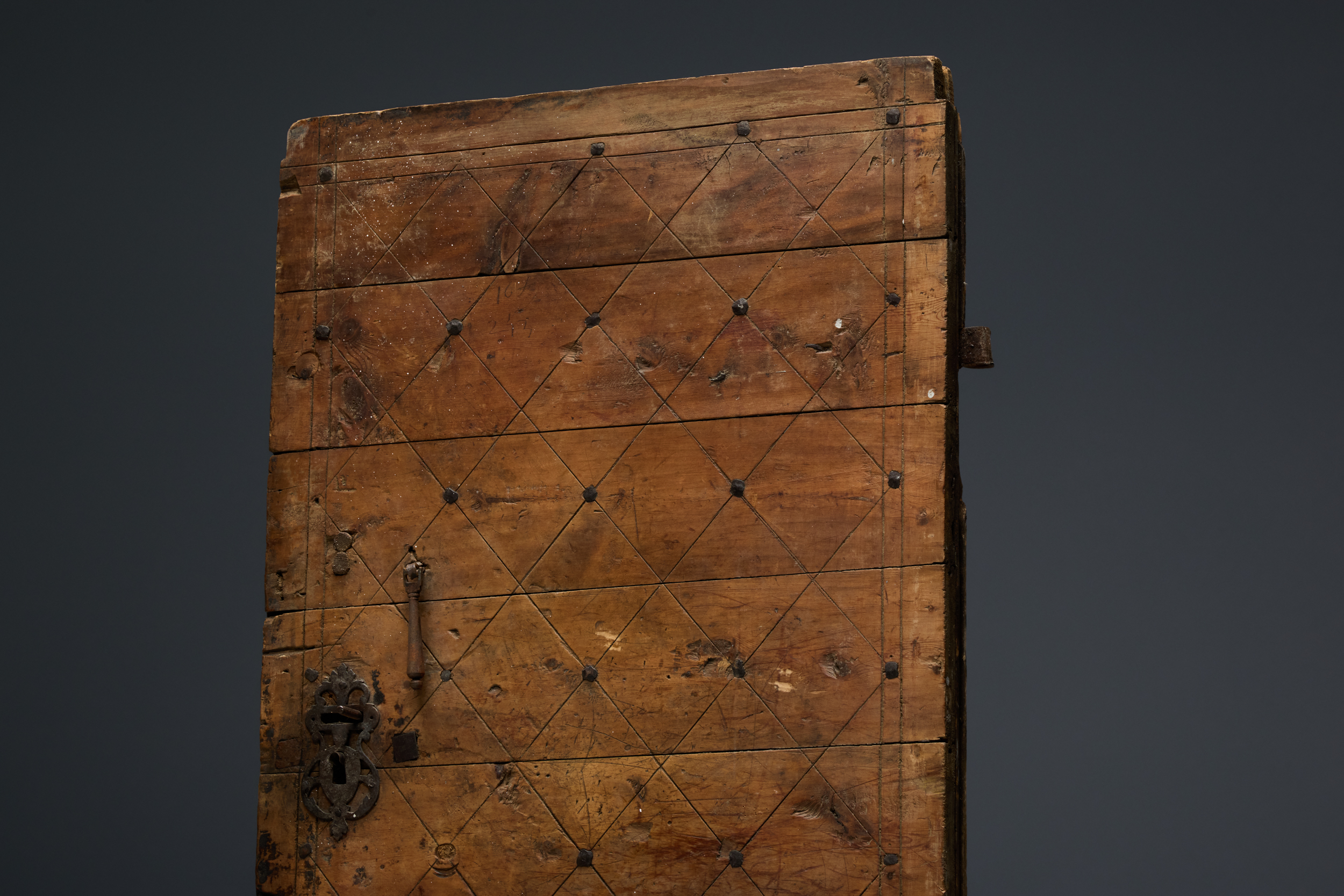 Carved Geometric Vernacular Pine Door, Hautes-Alpes, France - 19th Century