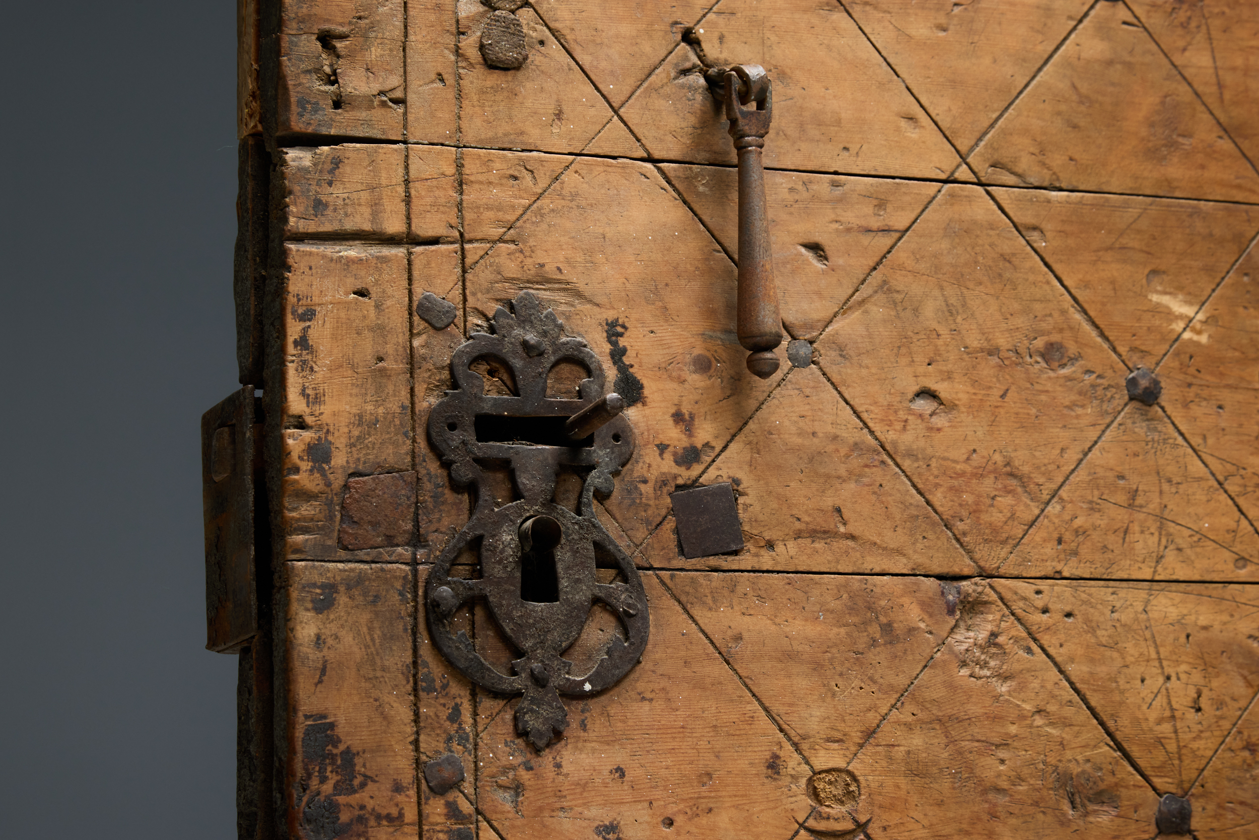 Carved Geometric Vernacular Pine Door, Hautes-Alpes, France - 19th Century