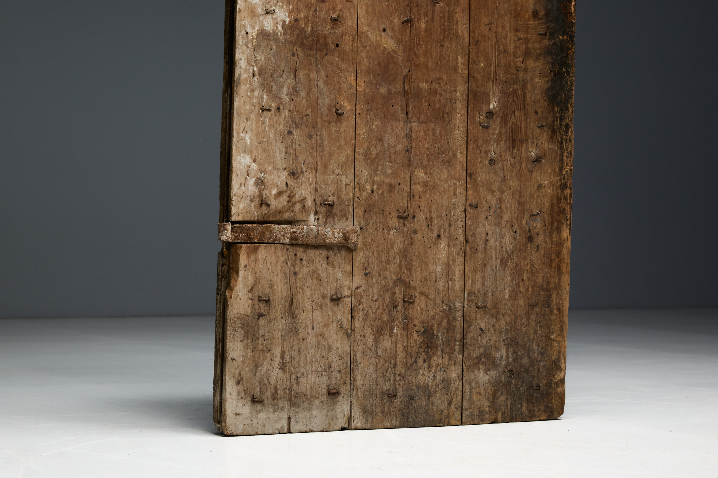 Carved Geometric Vernacular Pine Door, Hautes-Alpes, France - 19th Century