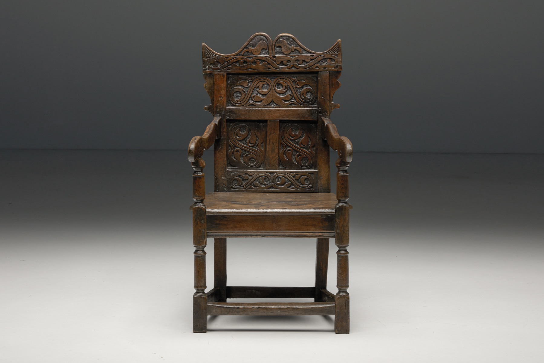 English Carved Oak Armchair - 17th Century