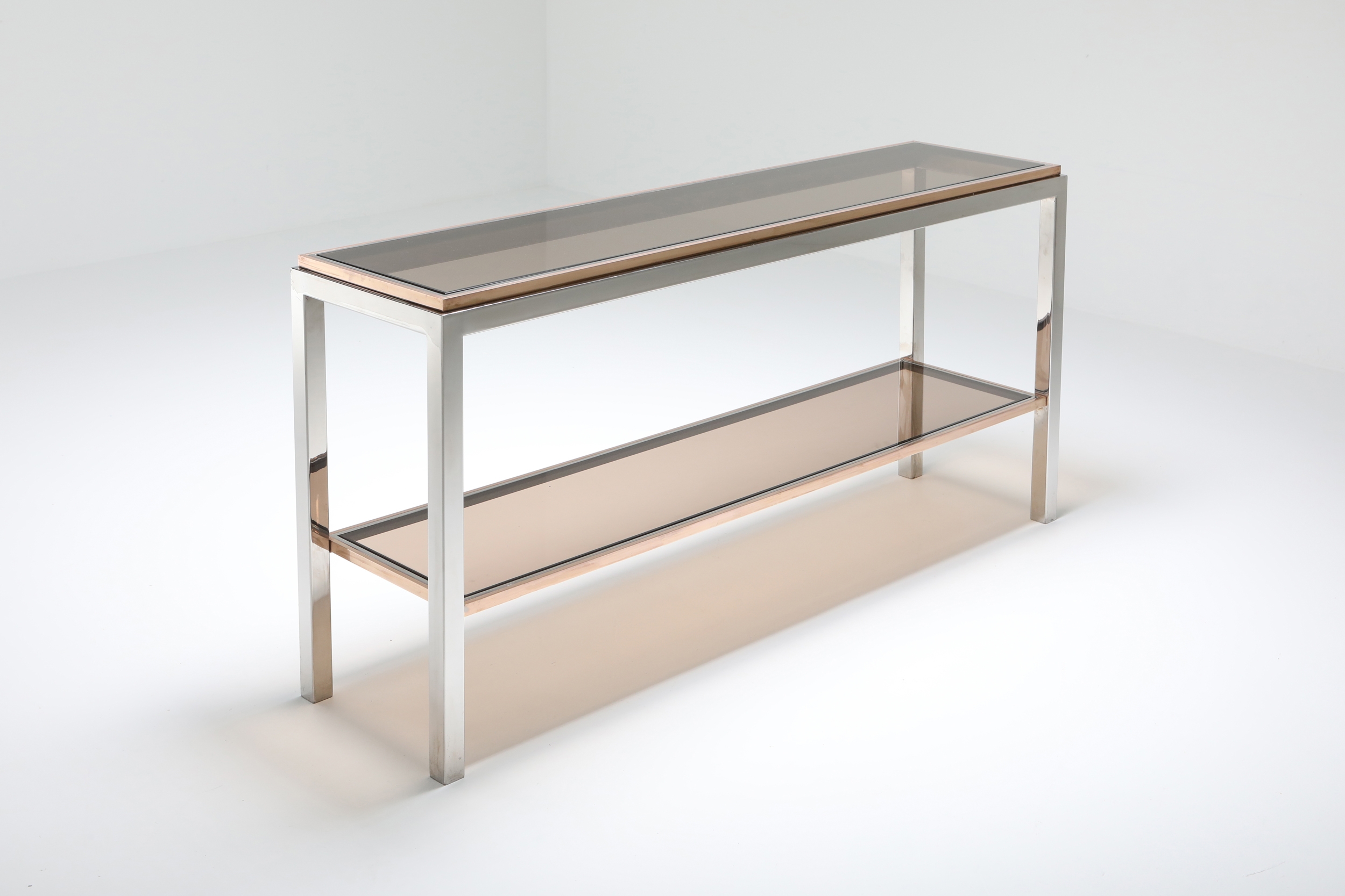 Willy Rizzo Two-Tier Console Table in Chrome and Brass Linea Flaminia - 1970's