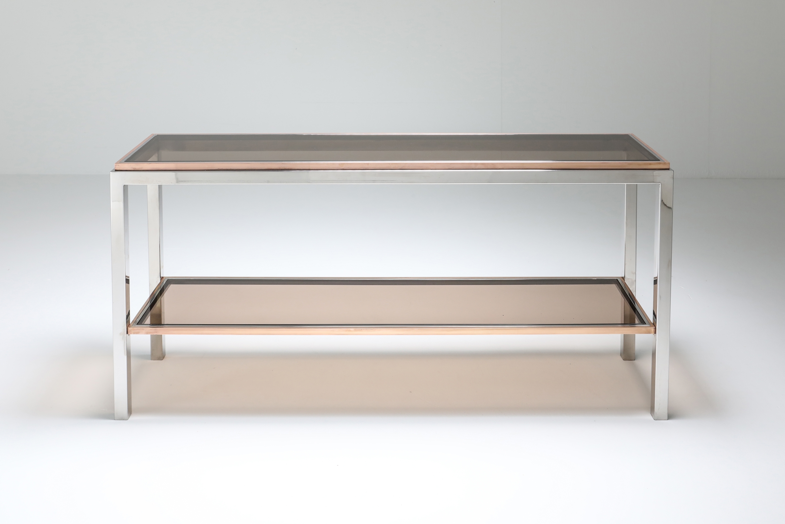 Willy Rizzo Two-Tier Console Table in Chrome and Brass Linea Flaminia - 1970's