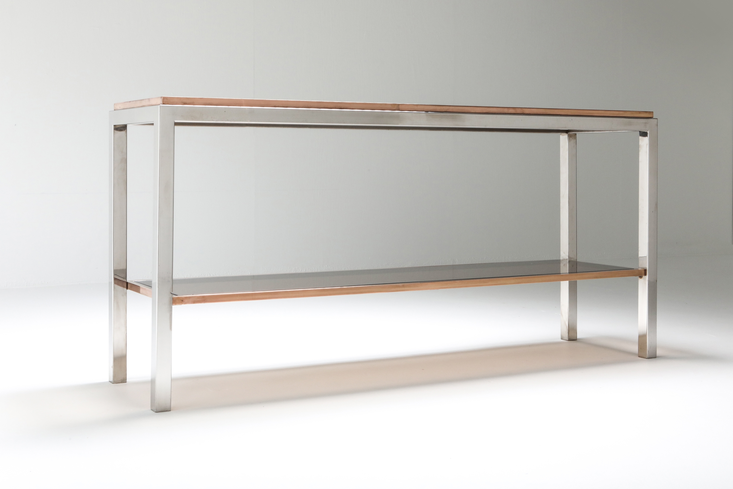 Willy Rizzo Two-Tier Console Table in Chrome and Brass Linea Flaminia - 1970's