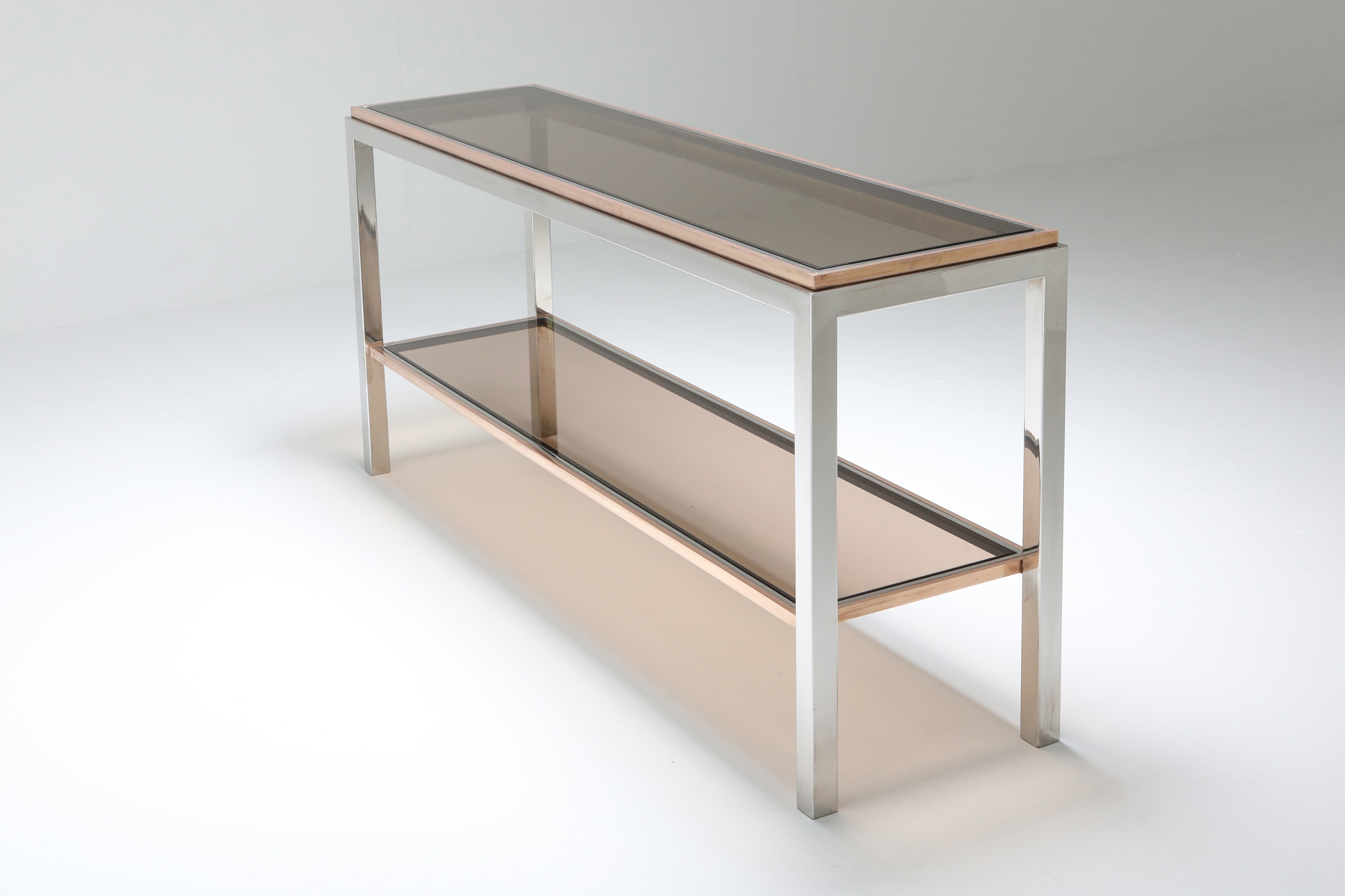 Willy Rizzo Two-Tier Console Table in Chrome and Brass Linea Flaminia - 1970's