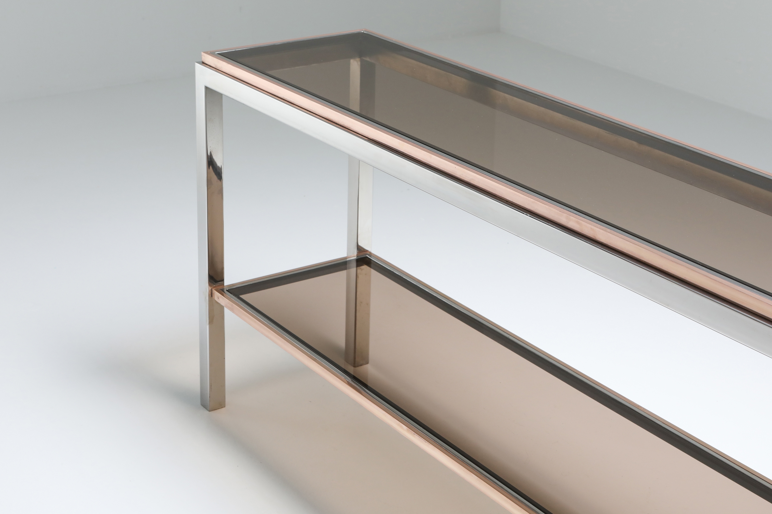 Willy Rizzo Two-Tier Console Table in Chrome and Brass Linea Flaminia - 1970's