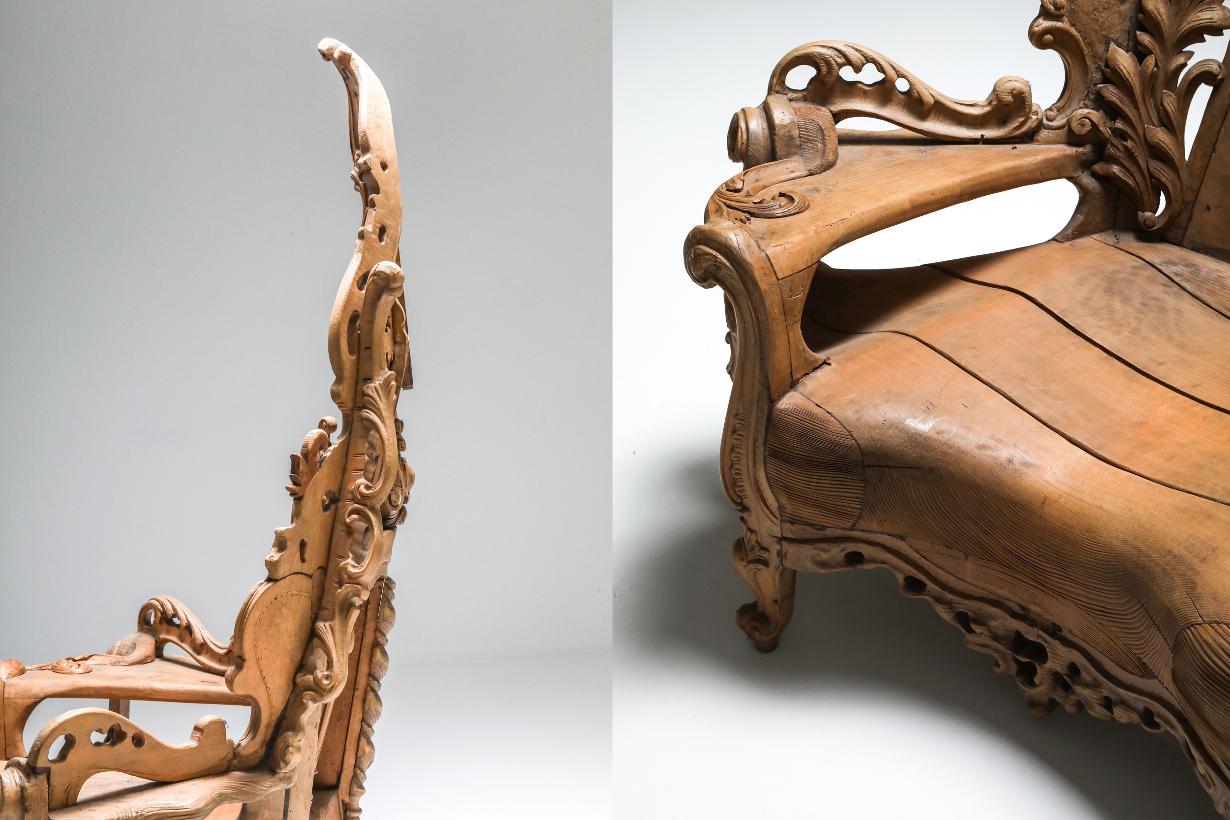 French carved Oak Throne Chair - 1950s