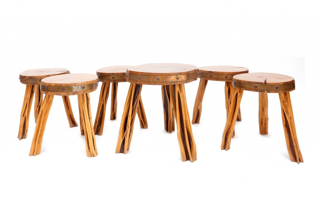 French Wooden Wabi Sabi Stools - 1960s