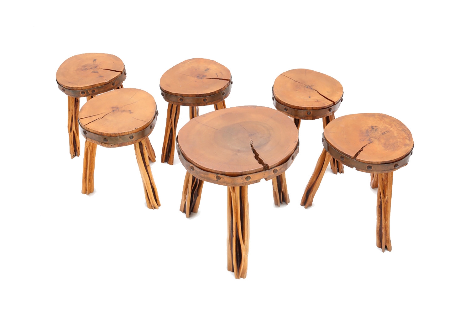 French Wooden Wabi Sabi Stools - 1960s